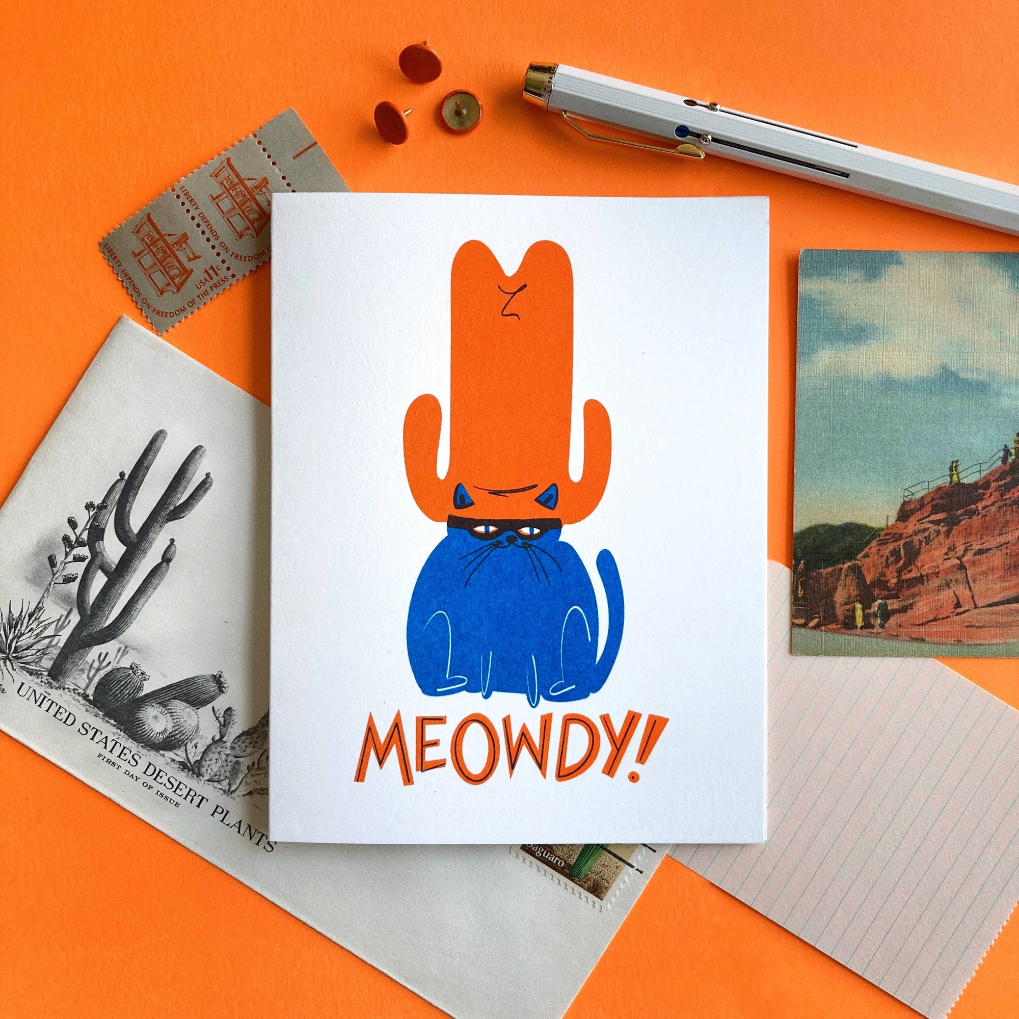 Meowdy Cat - Risograph Card