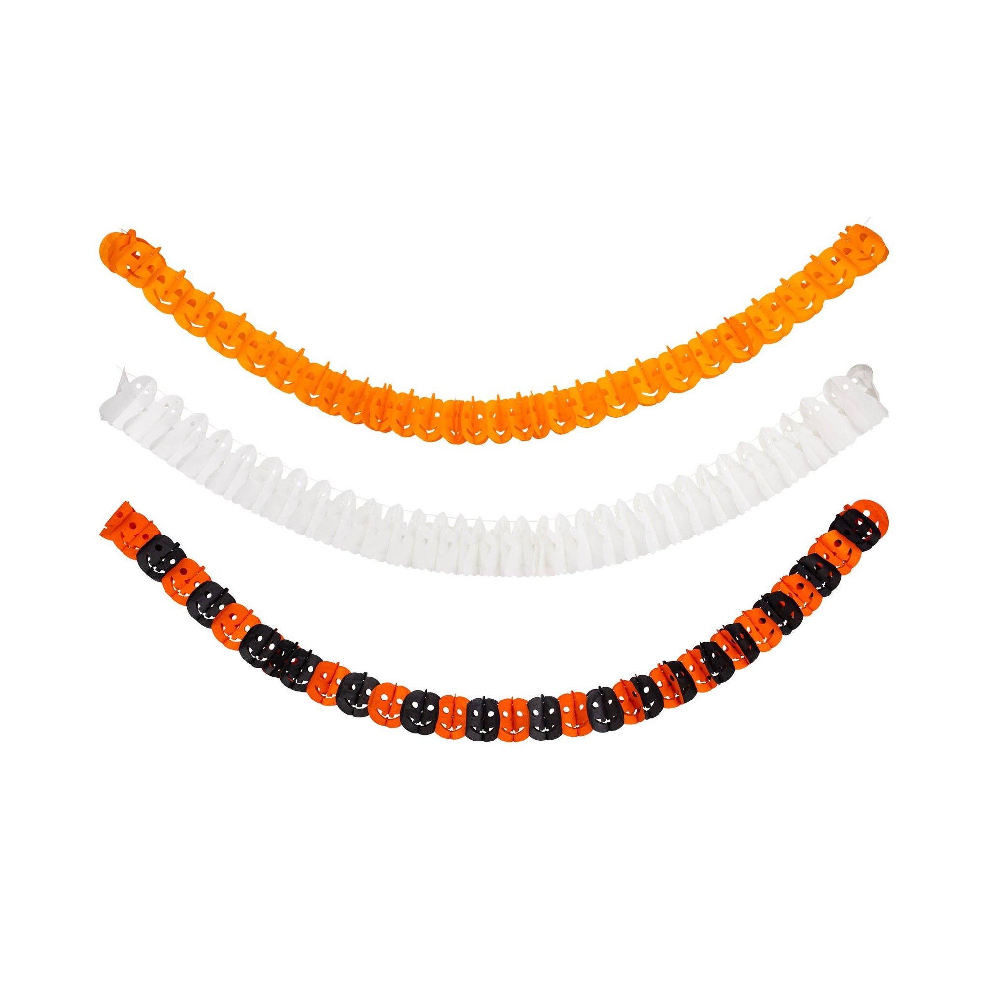 Three coiled hoses in orange, white, and black on a white background
