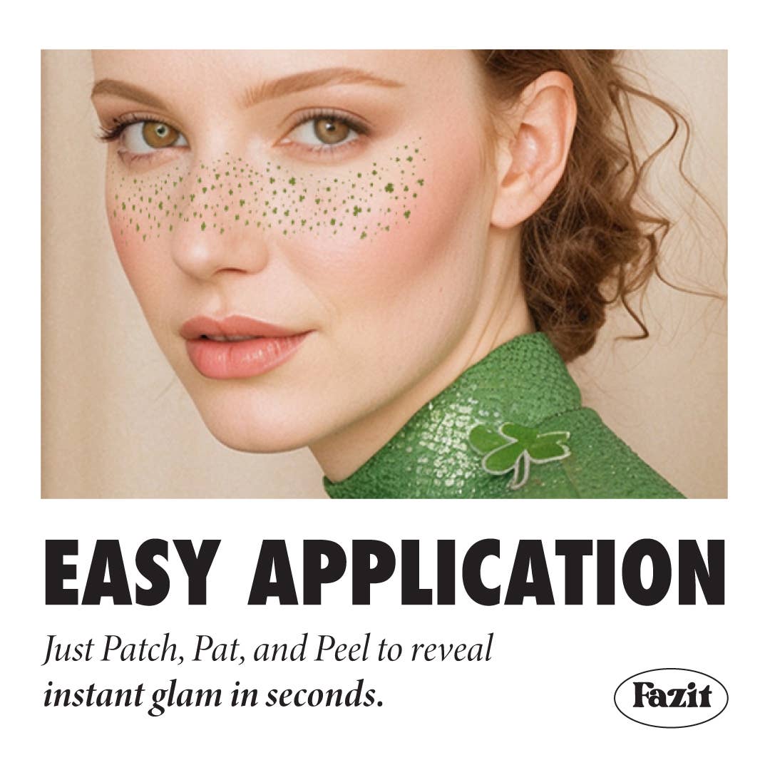 Advertisement for Fazit makeup patches with a woman's face and text about easy application.