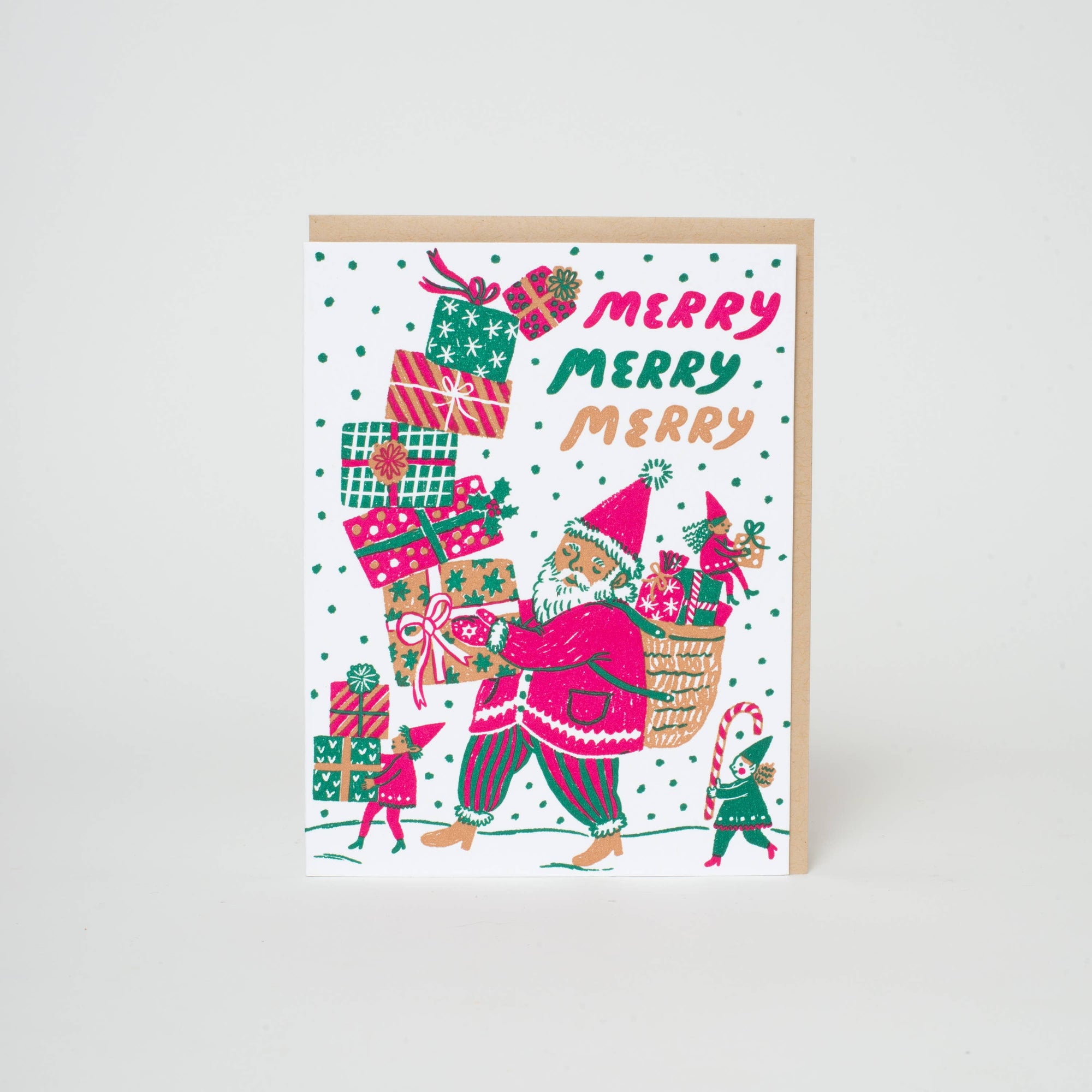 Merry Santa Letterpress Greeting Card by Phoebe Wa