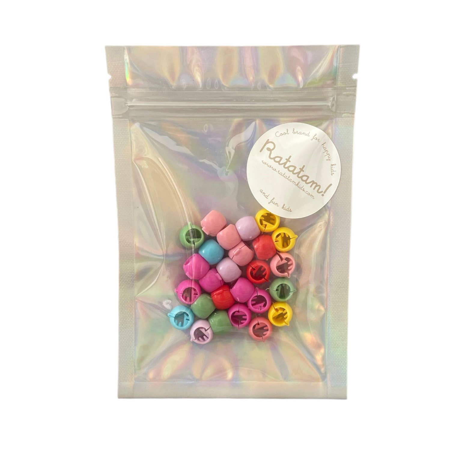 Colorful small round toys in a clear bag with a 'Ratatoumi' label.