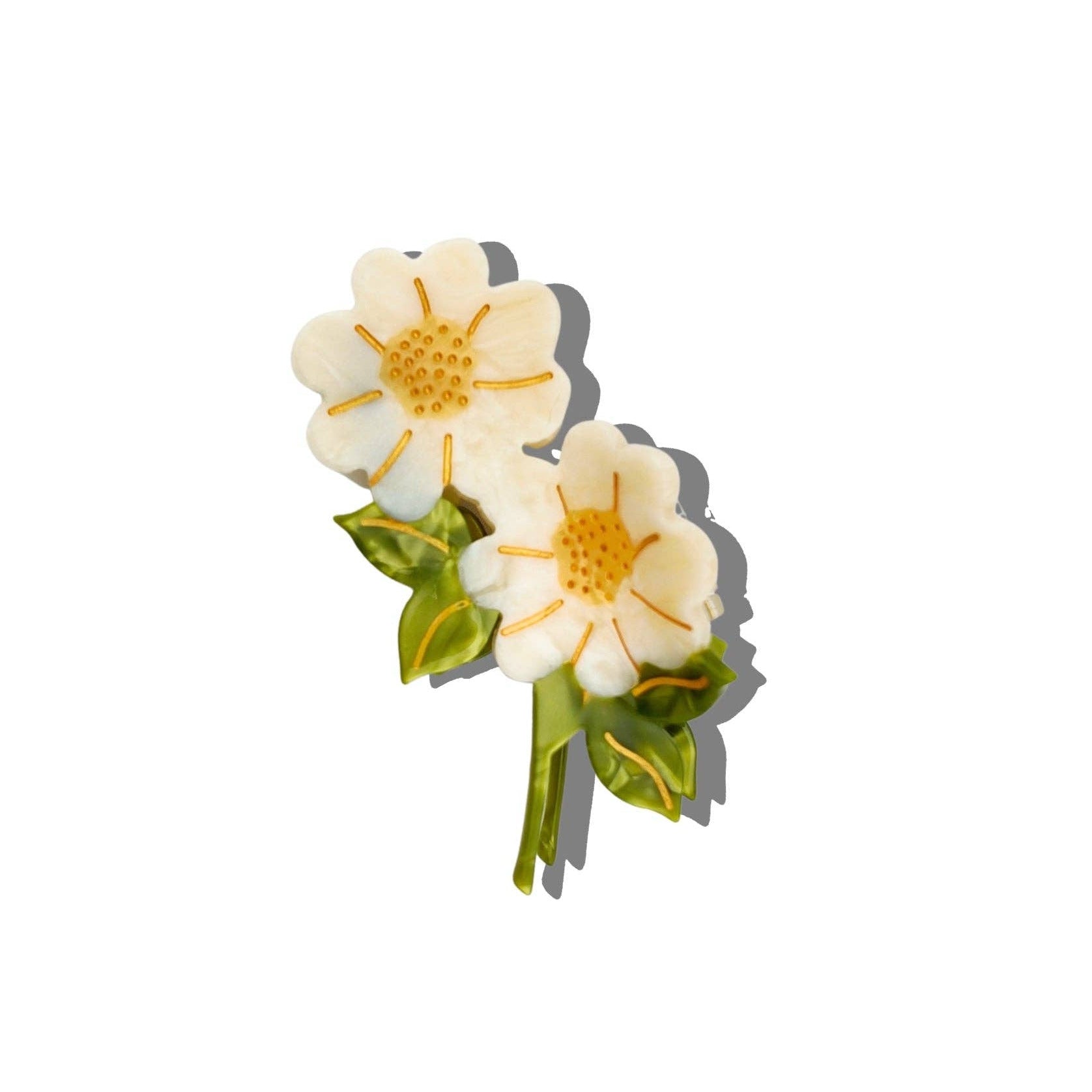 Pair of floral earrings on a white background