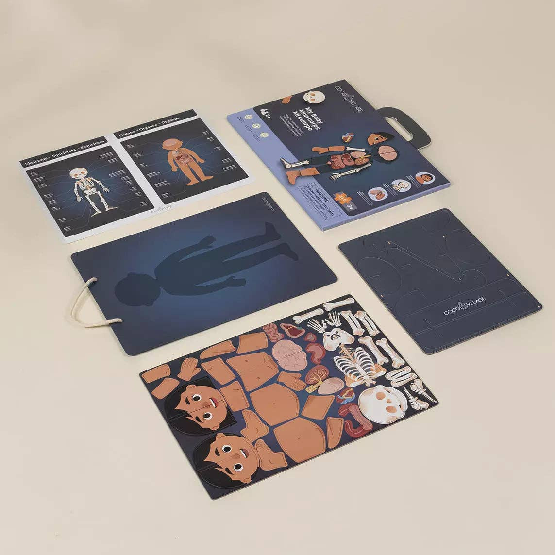 Set of educational cards on a beige surface