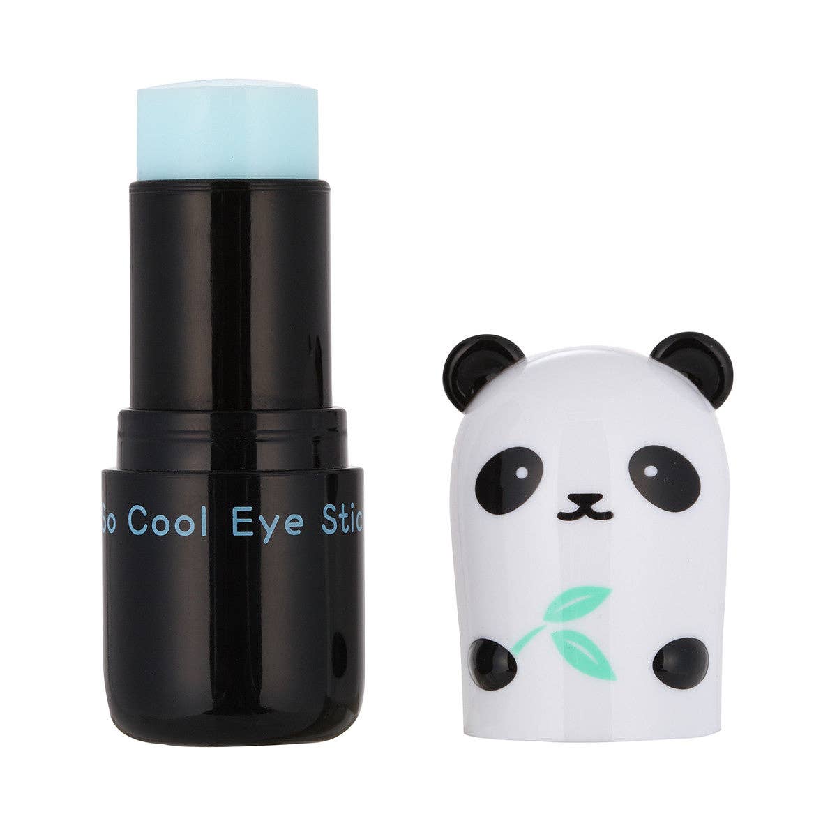 Black eye stick with panda-shaped lid on a white background