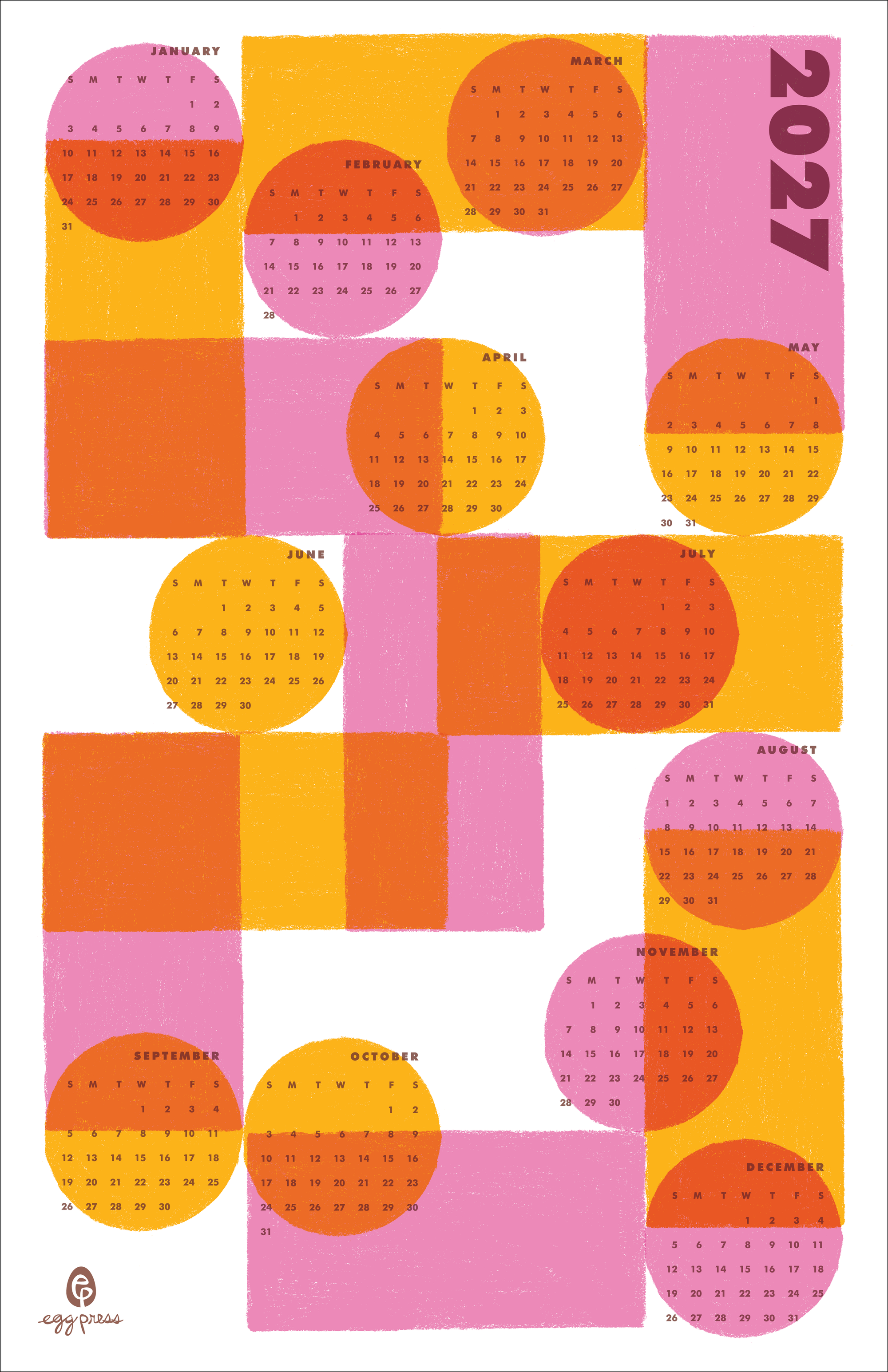 Geometric 2027 Calendar Illustrated Risograph Print
