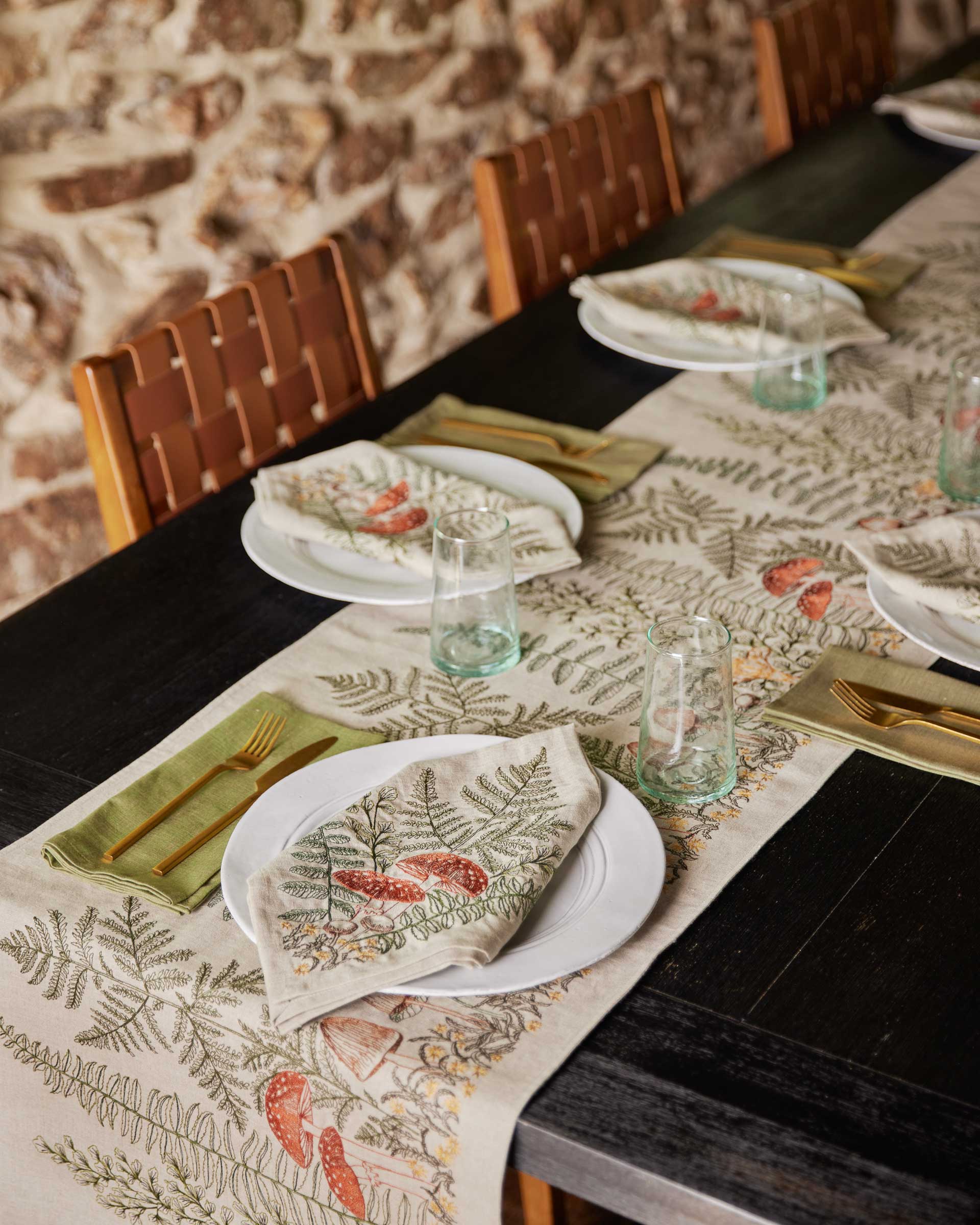 Mushrooms and Ferns Bouquet Dinner Napkin