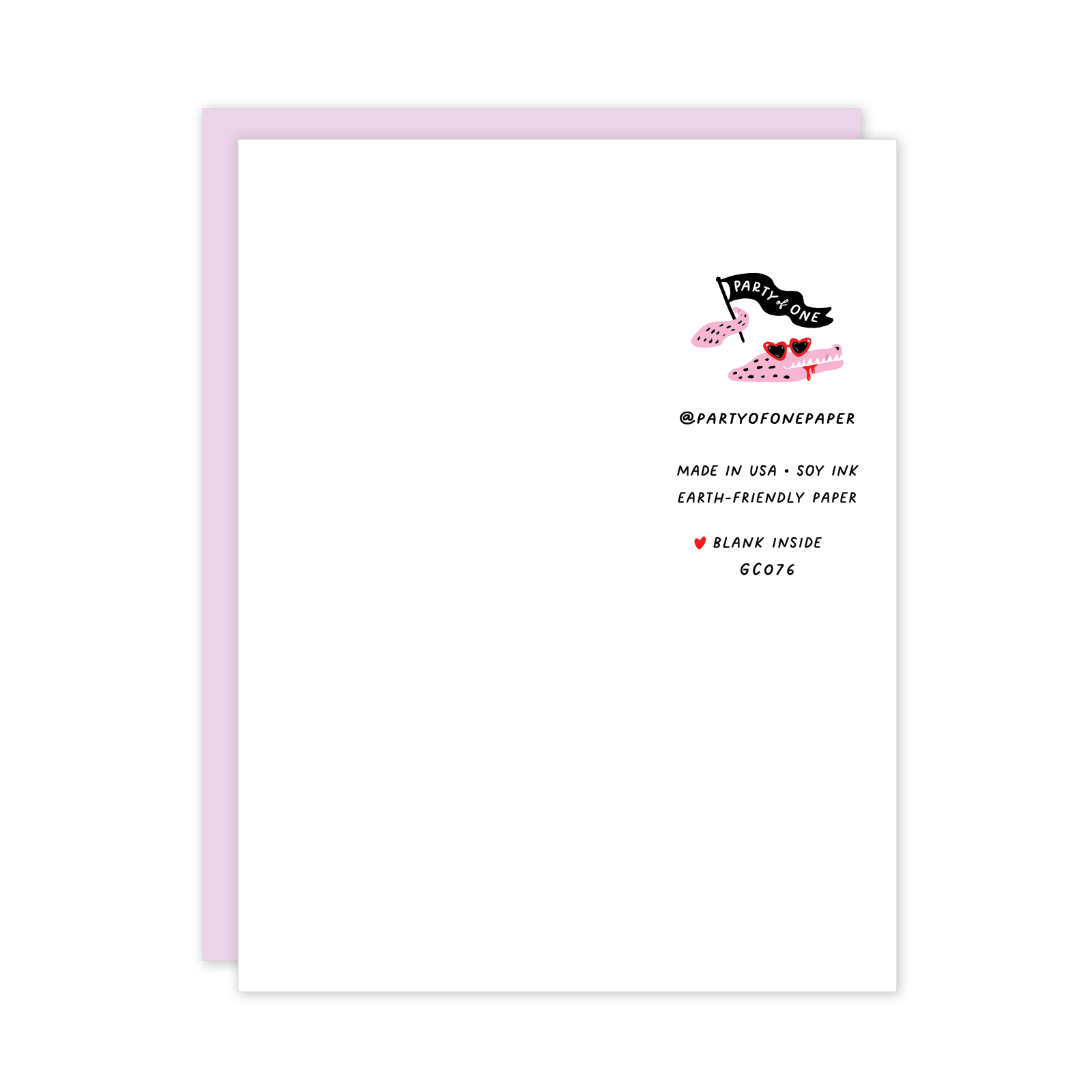 Greeting card with text and a small illustration of sunglasses on a white background