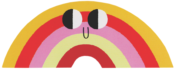 Colorful rainbow with a face on a white background