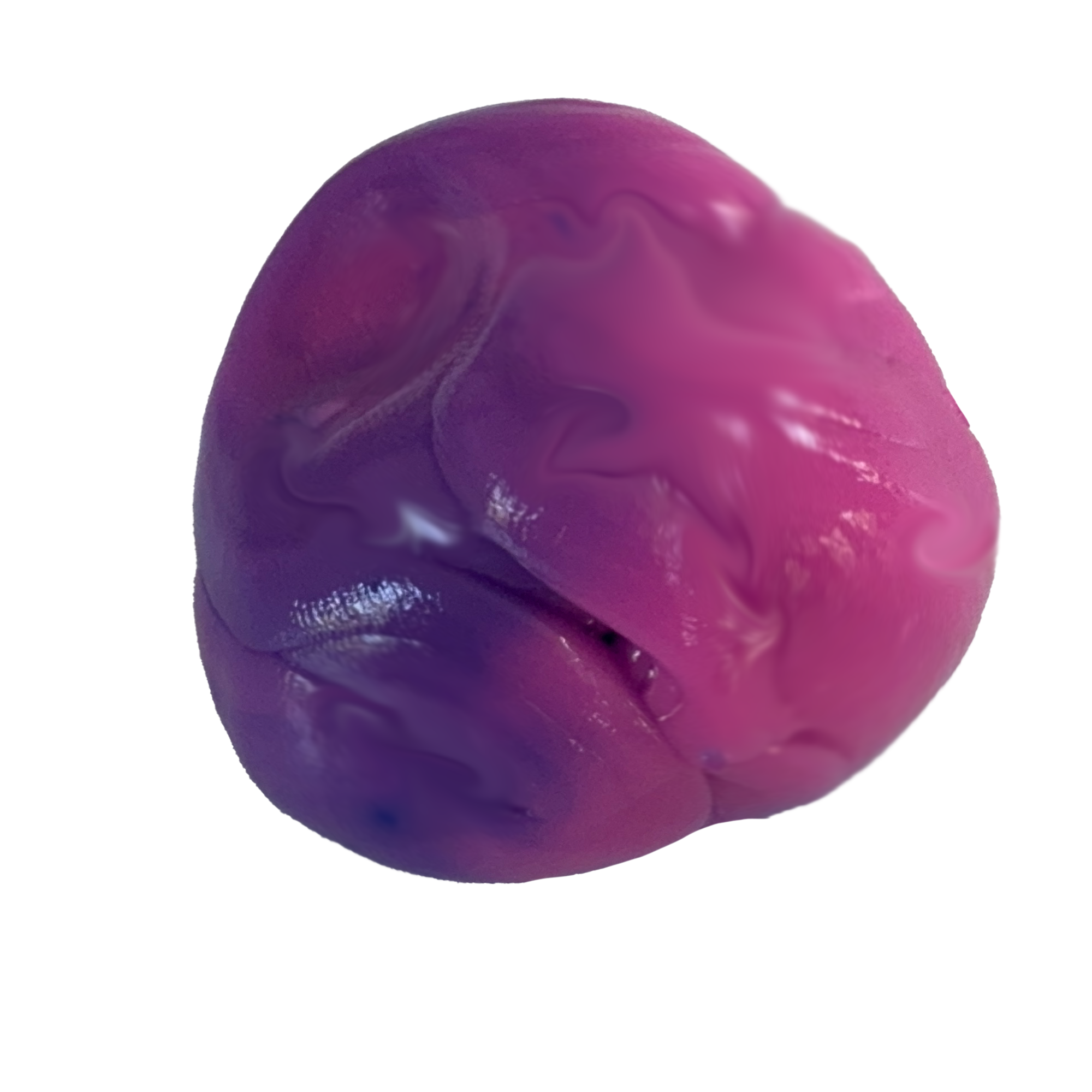 Purple and pink marbled object on a white background
