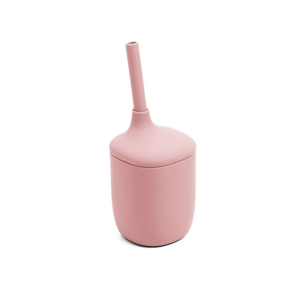 Pink sippie cup with a long neck on a white background