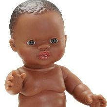 Brown-skinned baby doll with a white background