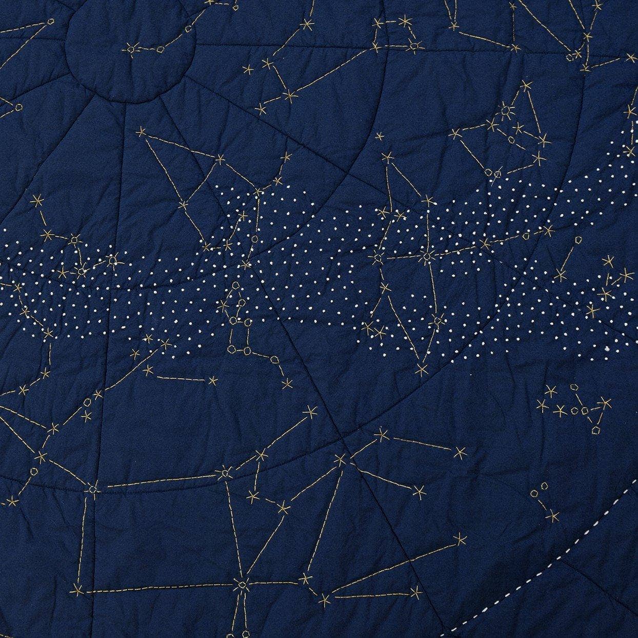 Navy blue fabric with embroidered star constellations