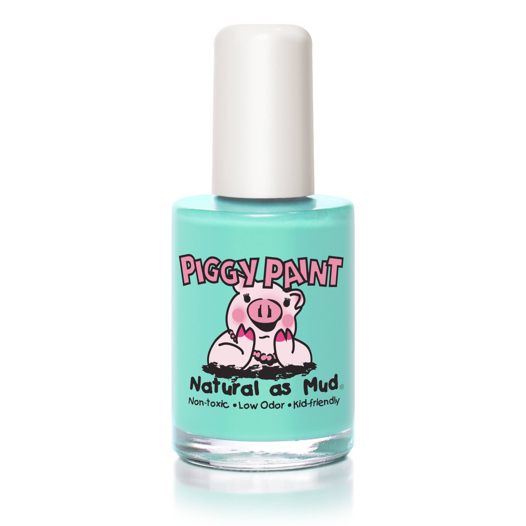 Bottle of Piggy Paint nail polish with a cartoon pig design on a white background