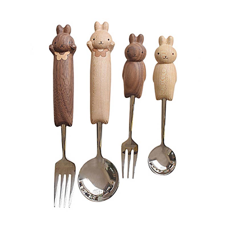 Hand-Carved Bunny Spoon & Fork