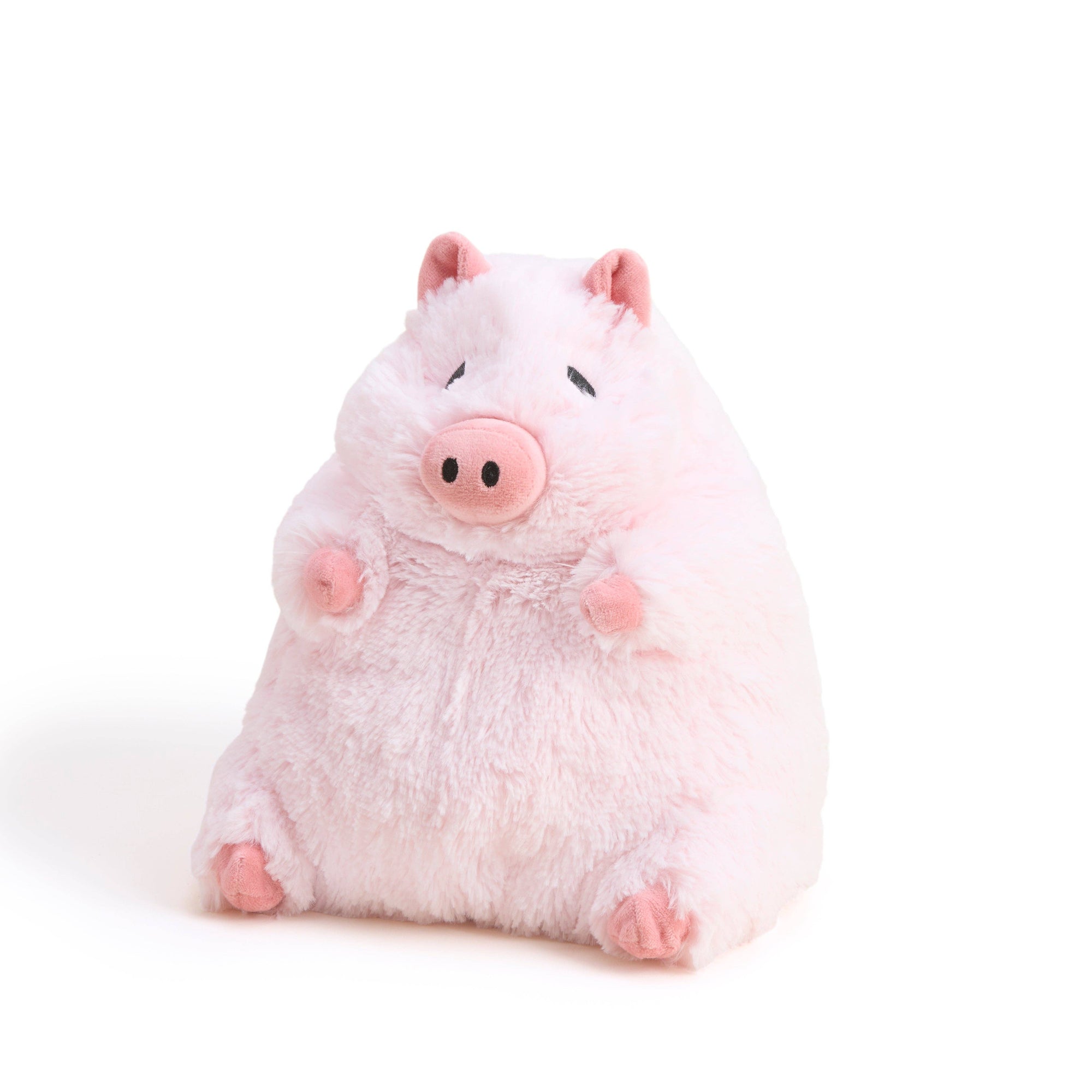 Plush toy resembling a white animal with pink accents on a white background