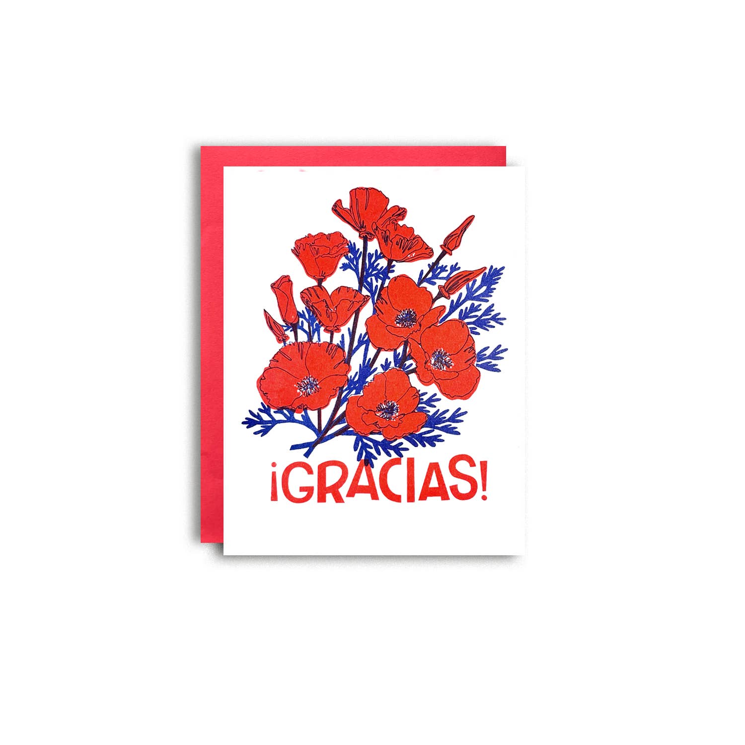 Gracias Poppies - Spanish Risograph Greeting Card