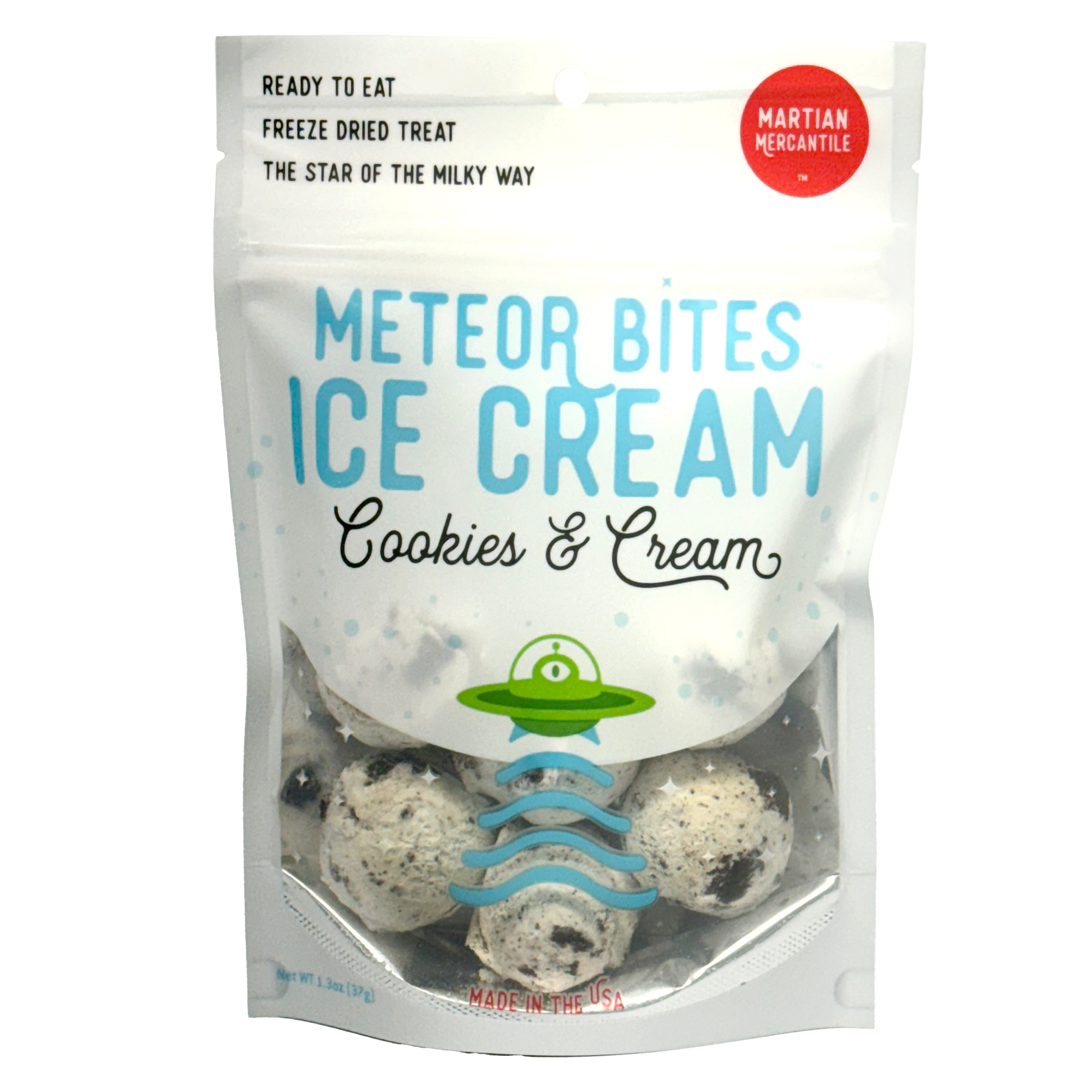 Meteor Bites 
Freeze Dried candy Ice Cream: Cookies & Cream