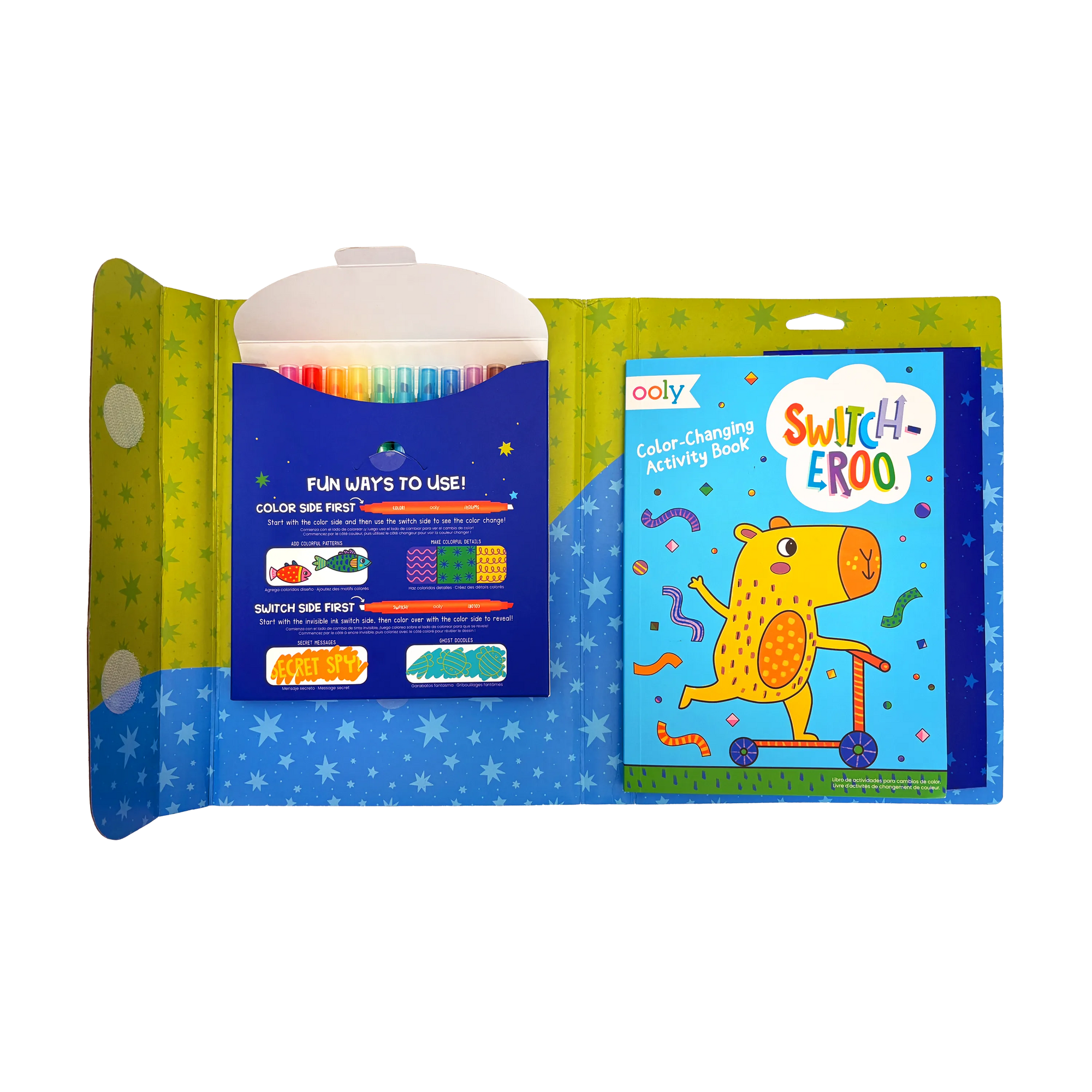 Color-changing activity book with a lid and packaging on a white background