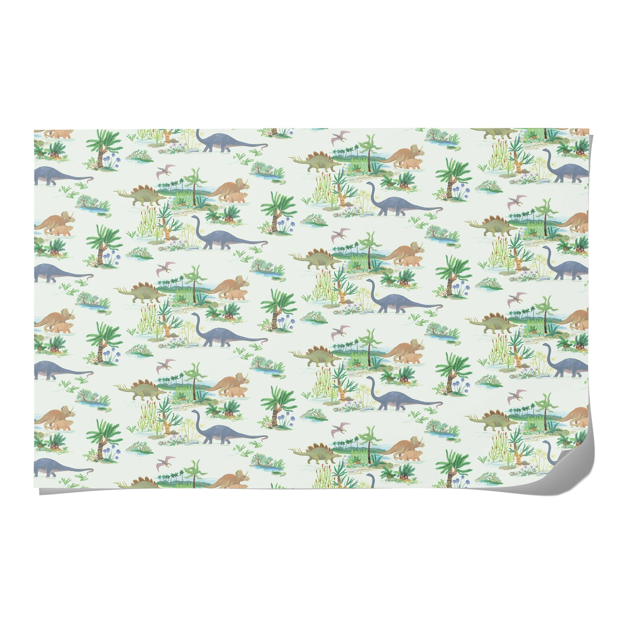 Flannel fabric with dinosaur pattern on a white background