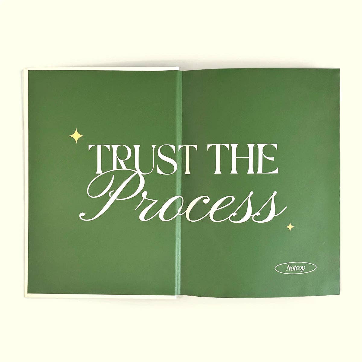 Open book with 'Trust The Process' text on green pages