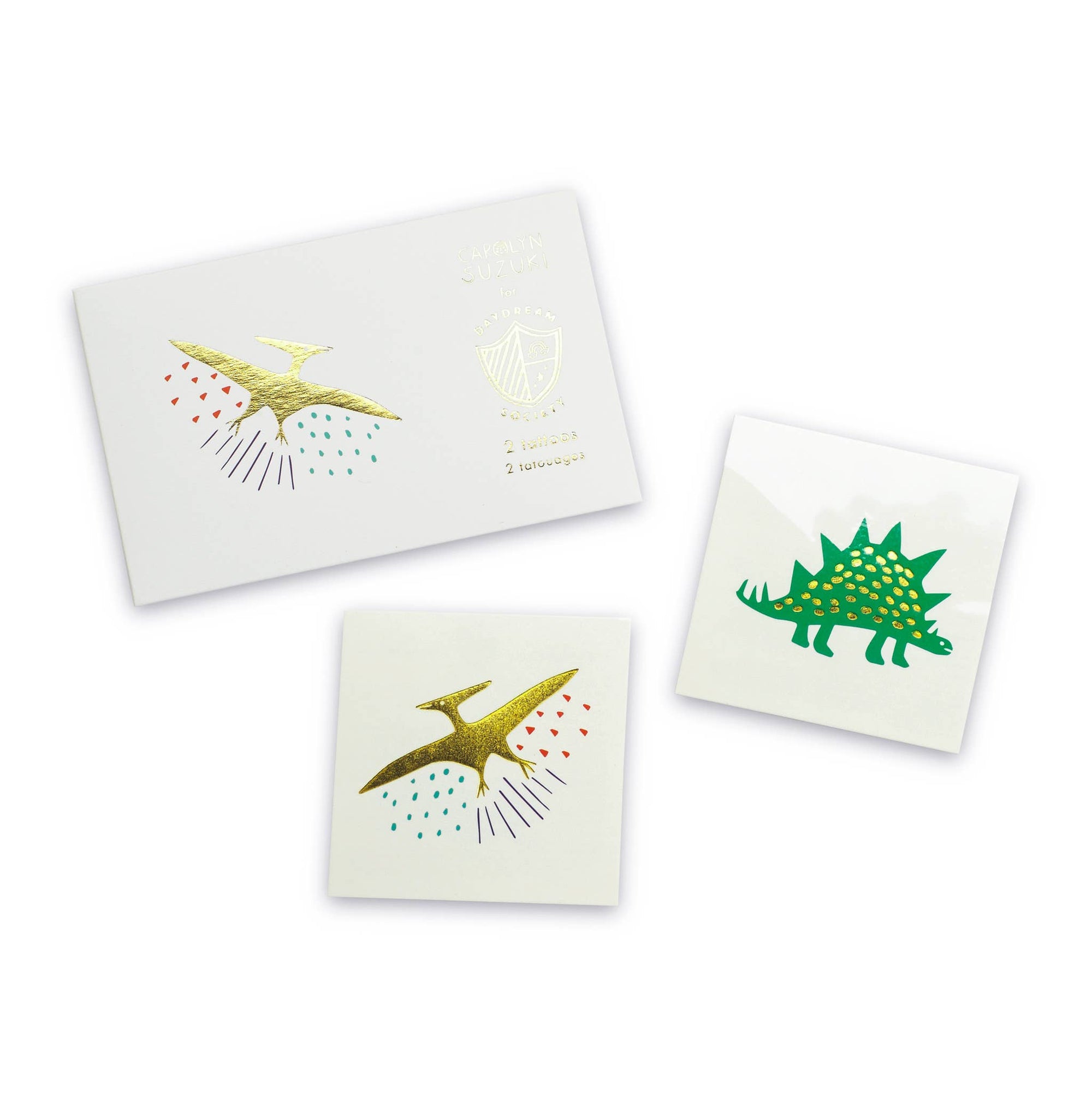 Three square cards with dinosaur illustrations on a white background