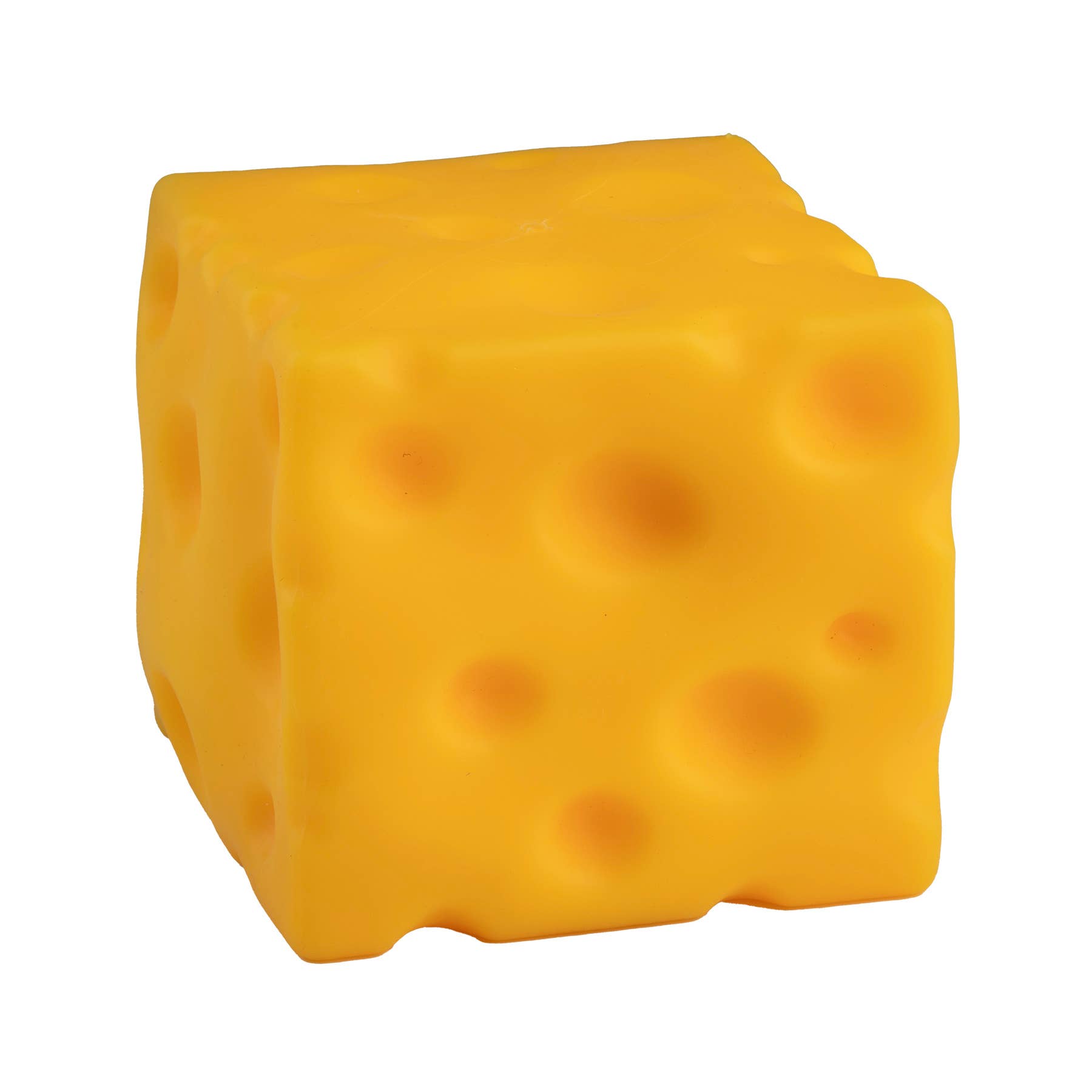 Yellow cube-shaped object resembling cheese on a white background