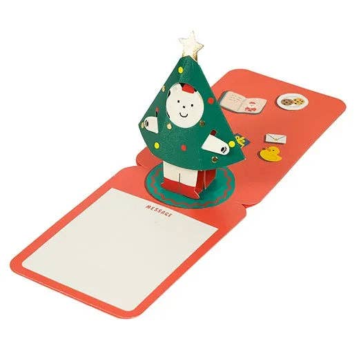 Pop-up Christmas tree card with a Santa Claus face on a white background