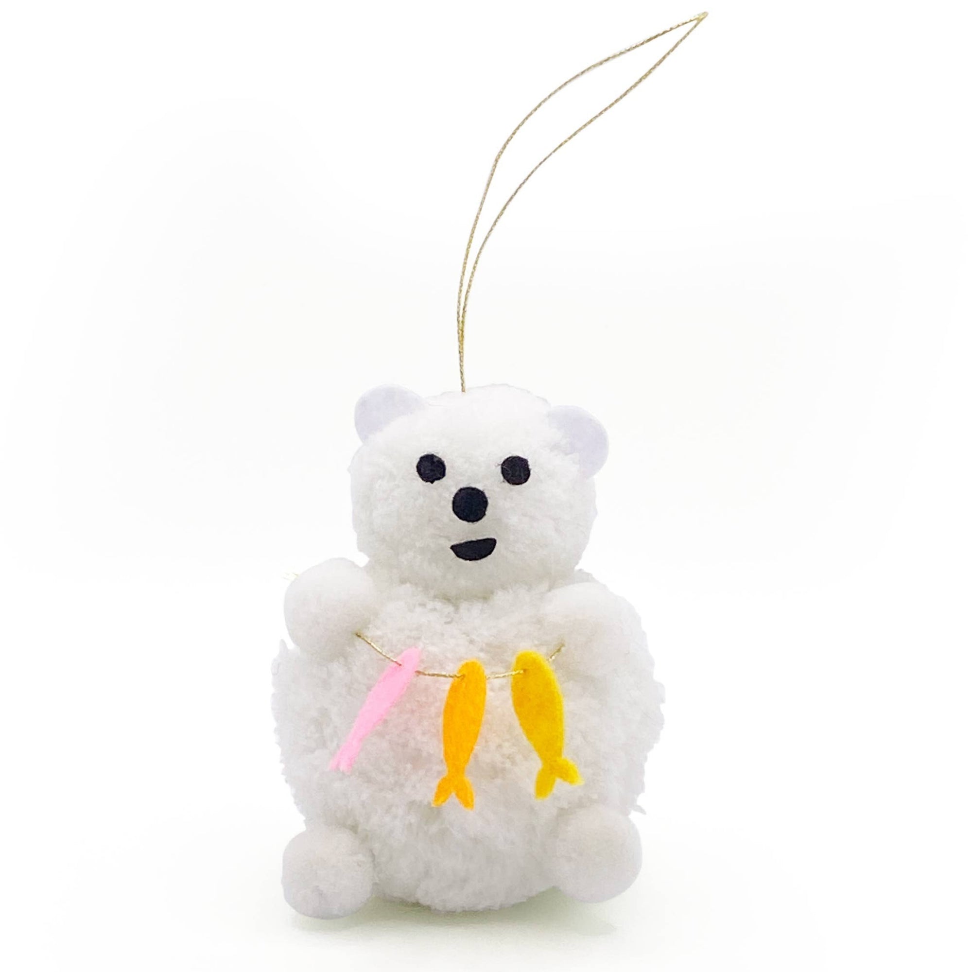 Fishing Polar Bear Pom Pom Ornament