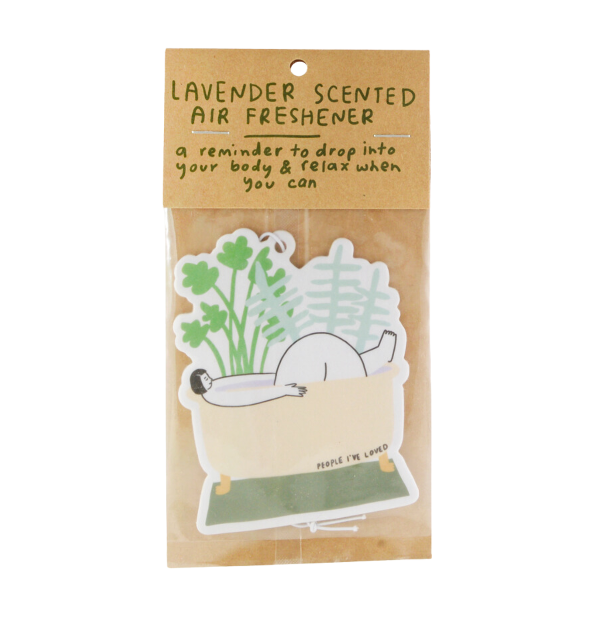 Lavender scented air freshener packaging with a cartoon design on a white background
