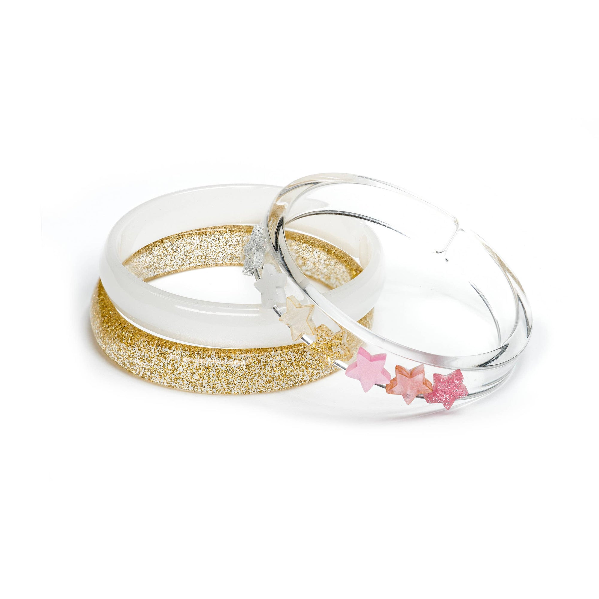 Stars Pearlized Pink Glitter Gold Mix Bangles