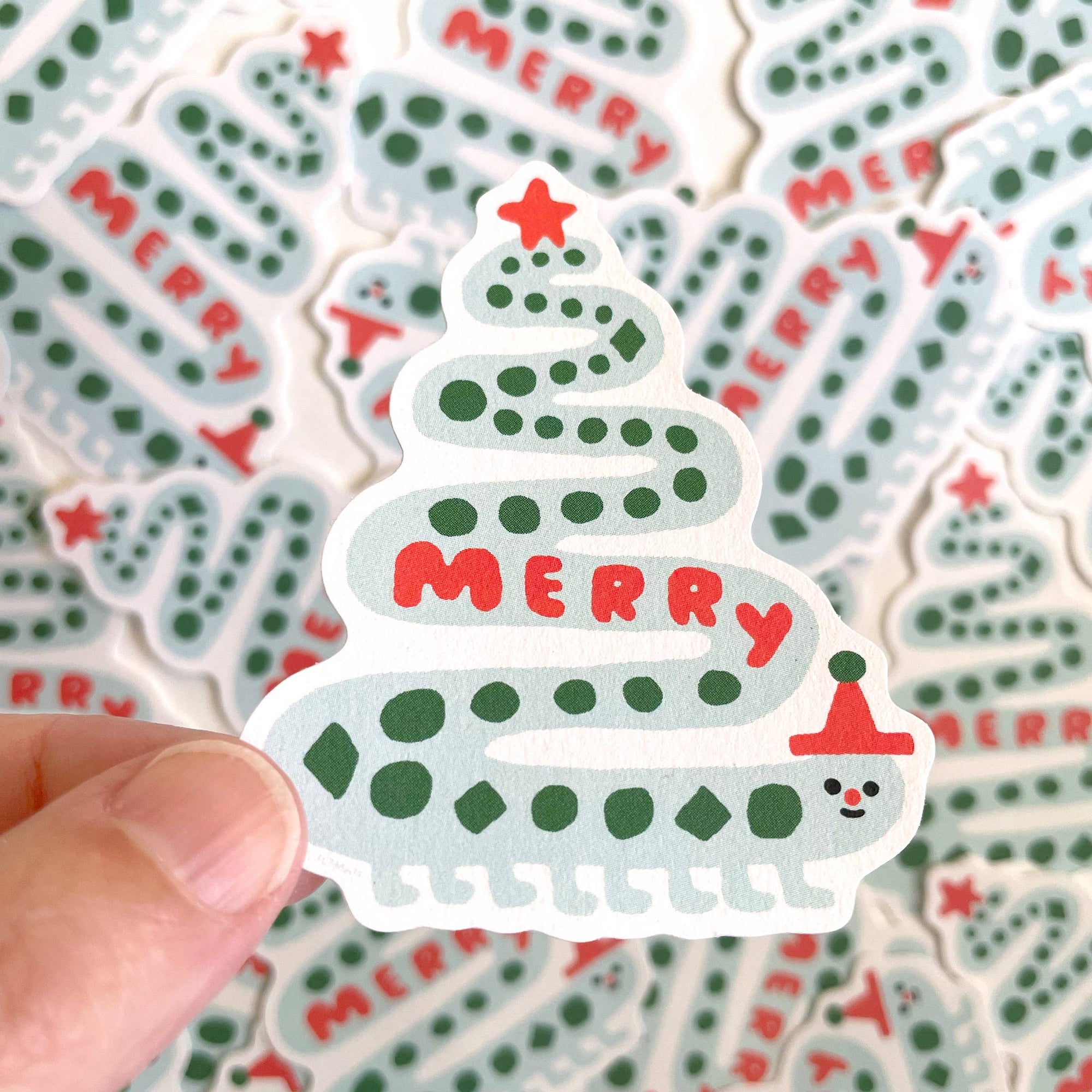 Merry Christmas Caterpillar Sticker - Suzy Ultman