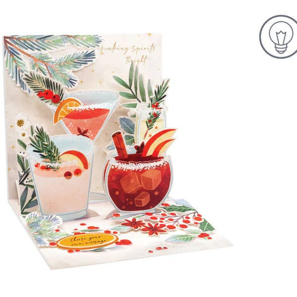 Greeting card with festive drink illustrations on a white background