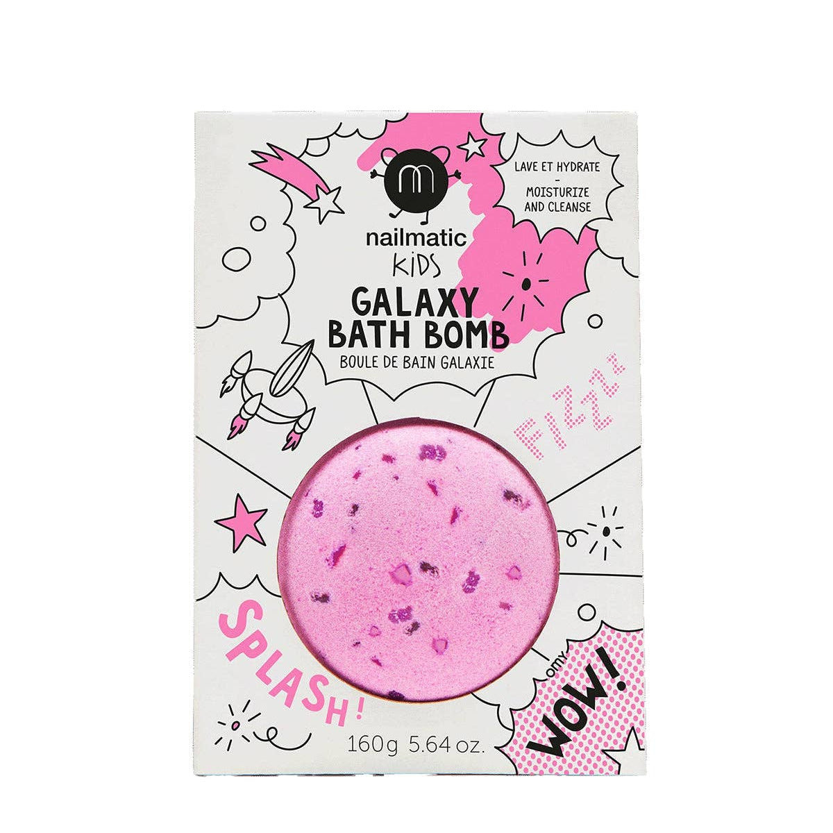 Pink bath bomb in a box with 'nailmatic' branding on a white background