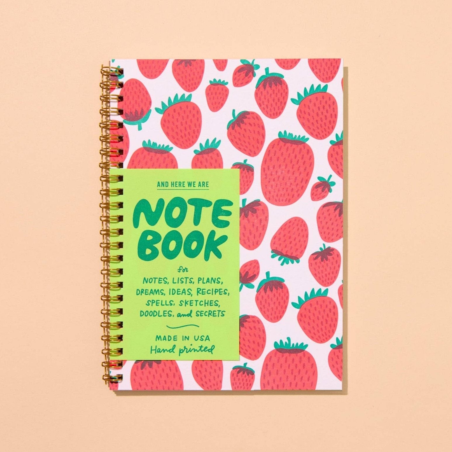 Strawberry Letterpress Spiral Notebook