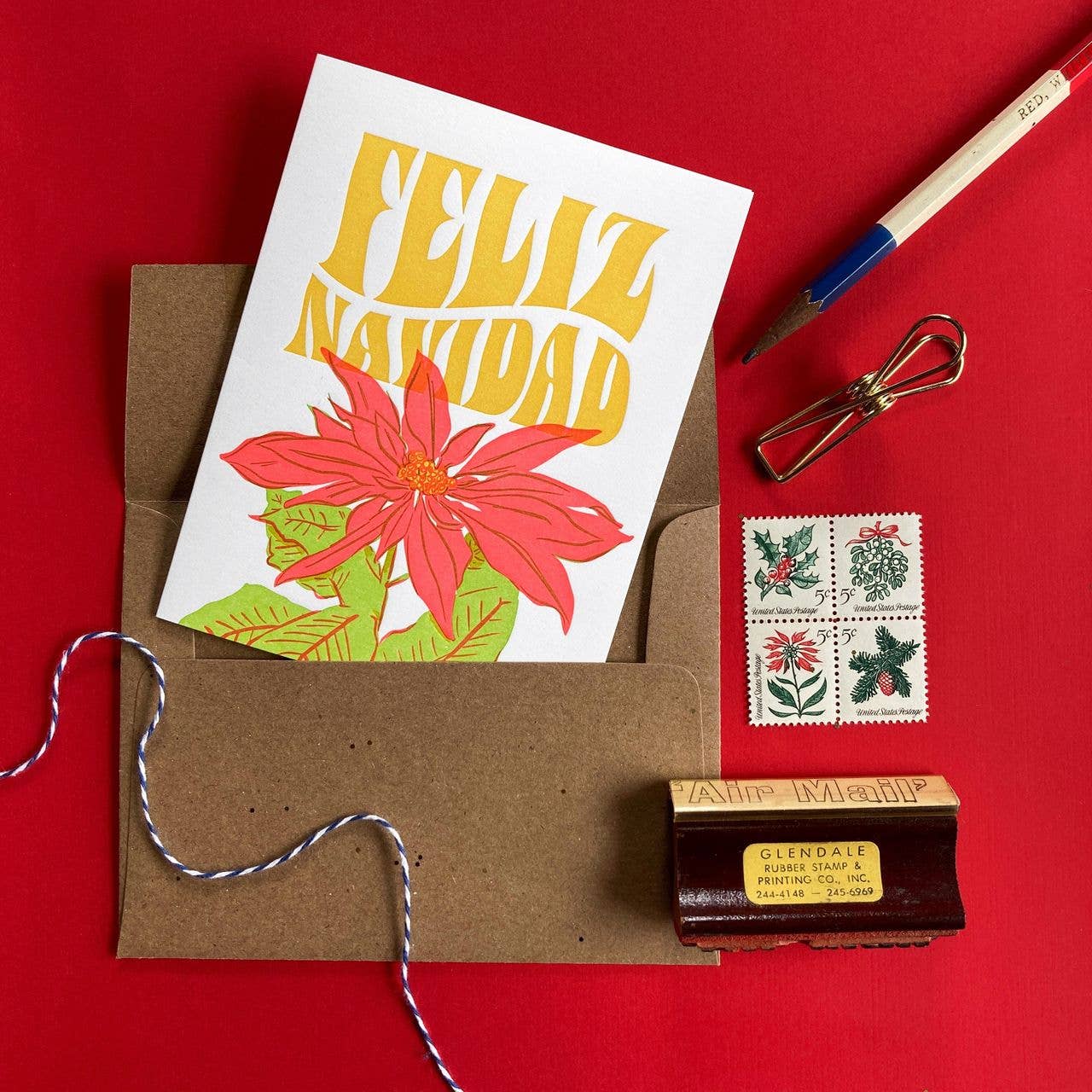Feliz Navidad Poinsettia - Holiday Letterpress Card