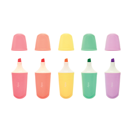 Set of colorful highlighters with caps on a white background