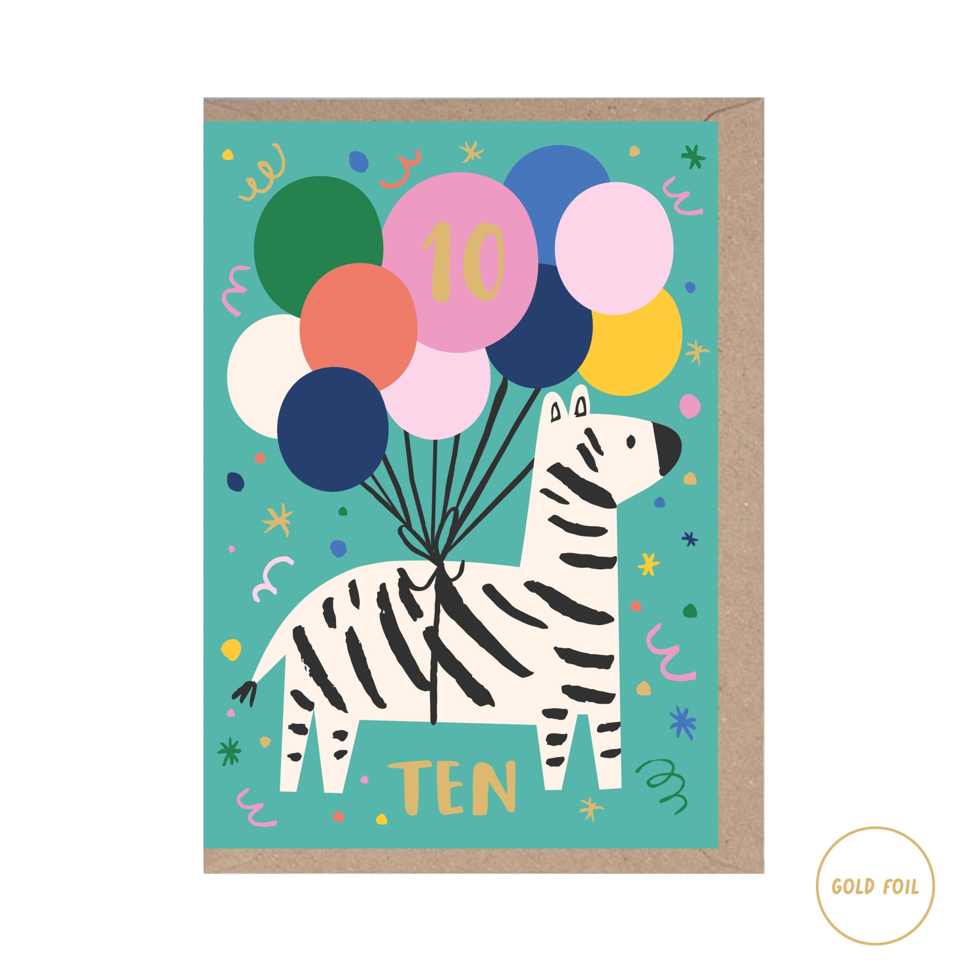 Age 10 - Zebra Birthday Card - Ten