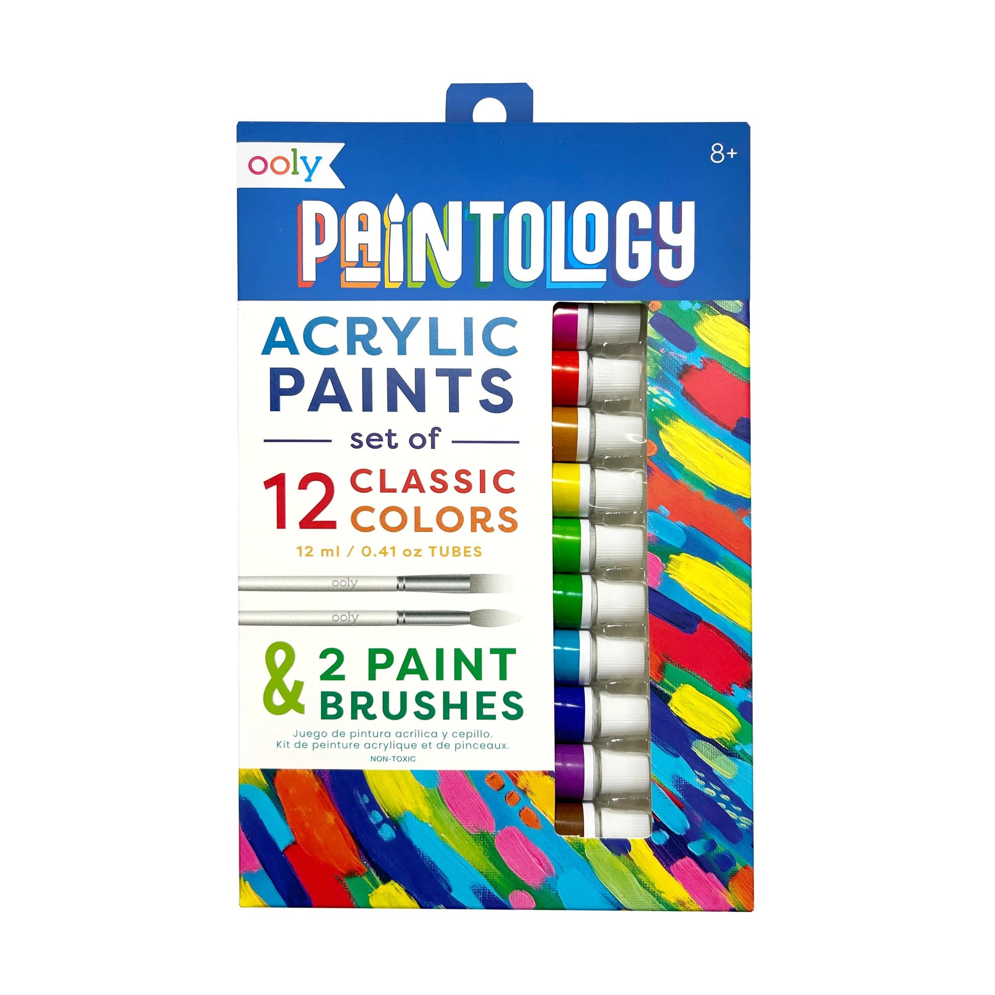 Paintology Acrylic Paints + 2 Brushes - Classic Colors