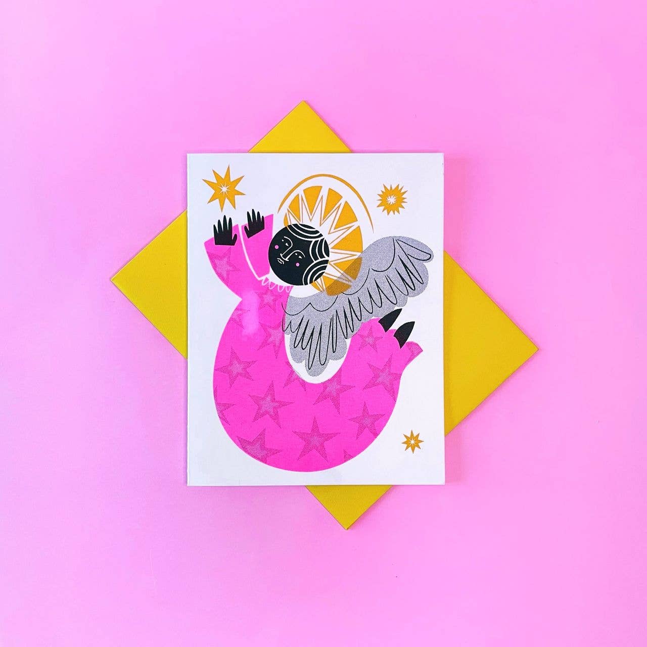 Neon Angel - Christmas Risograph Holiday Card 