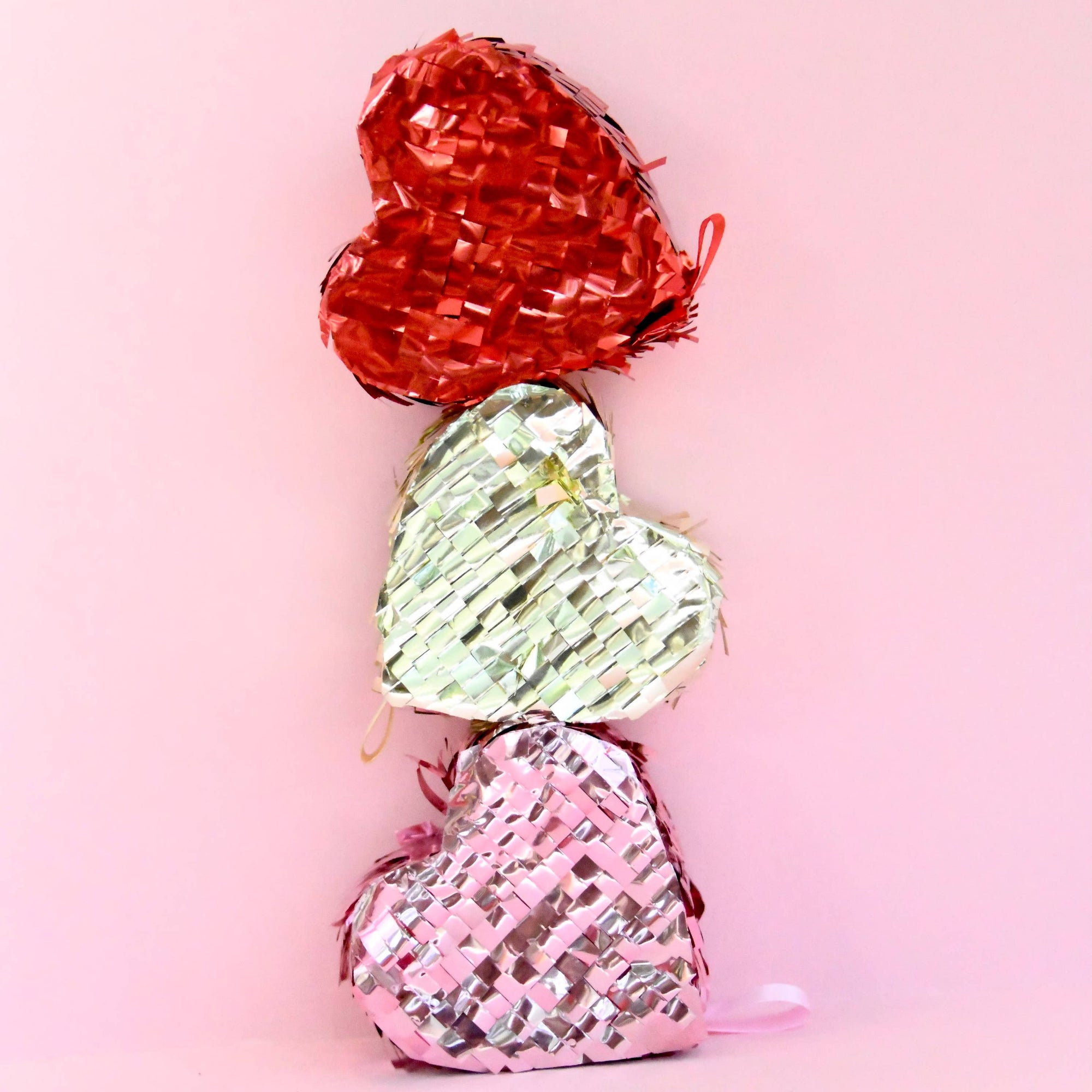 Refillable Mini 4" Tabletop Piñata - Metallic Fringe Heart