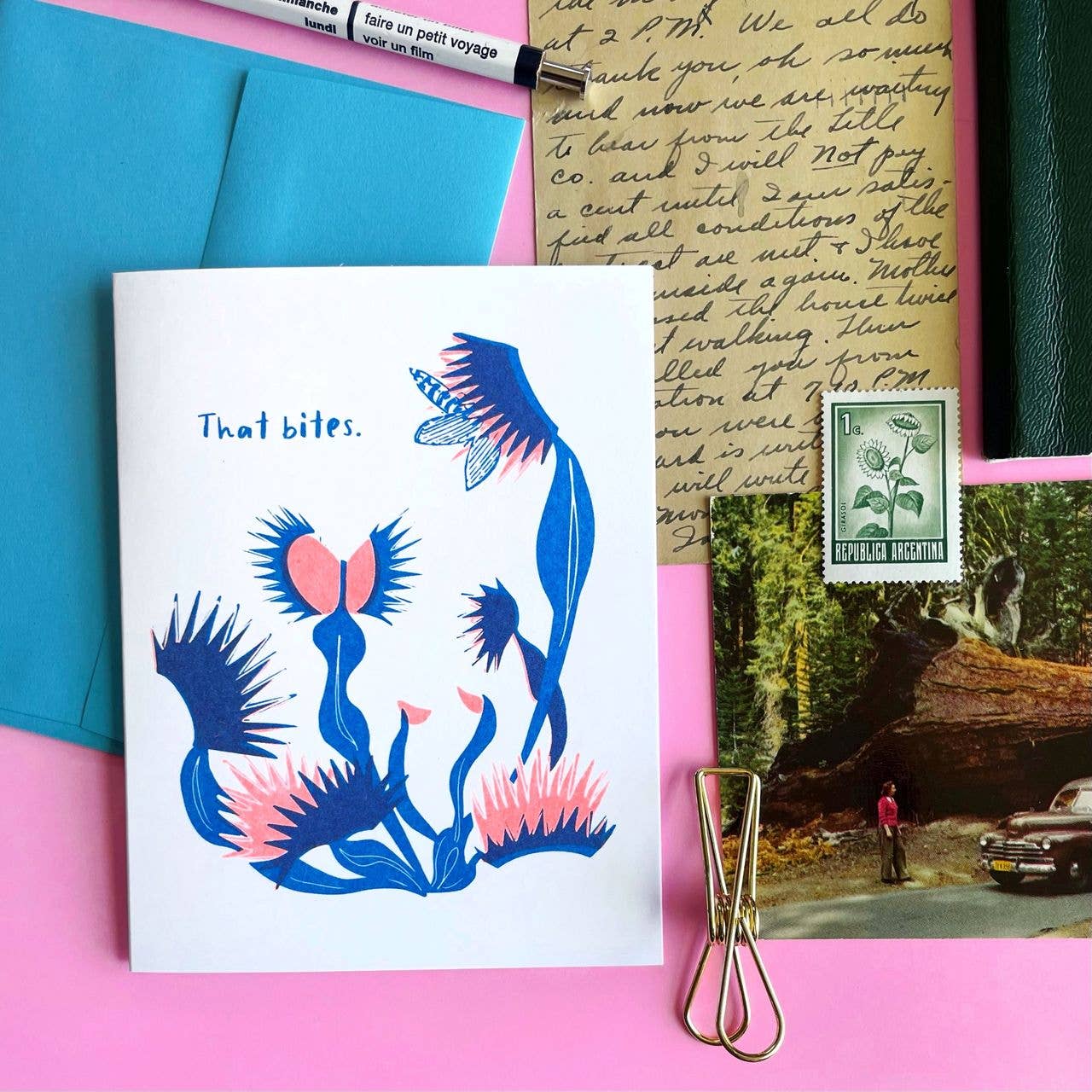 Fly Trap Bites - Fun Risograph Card