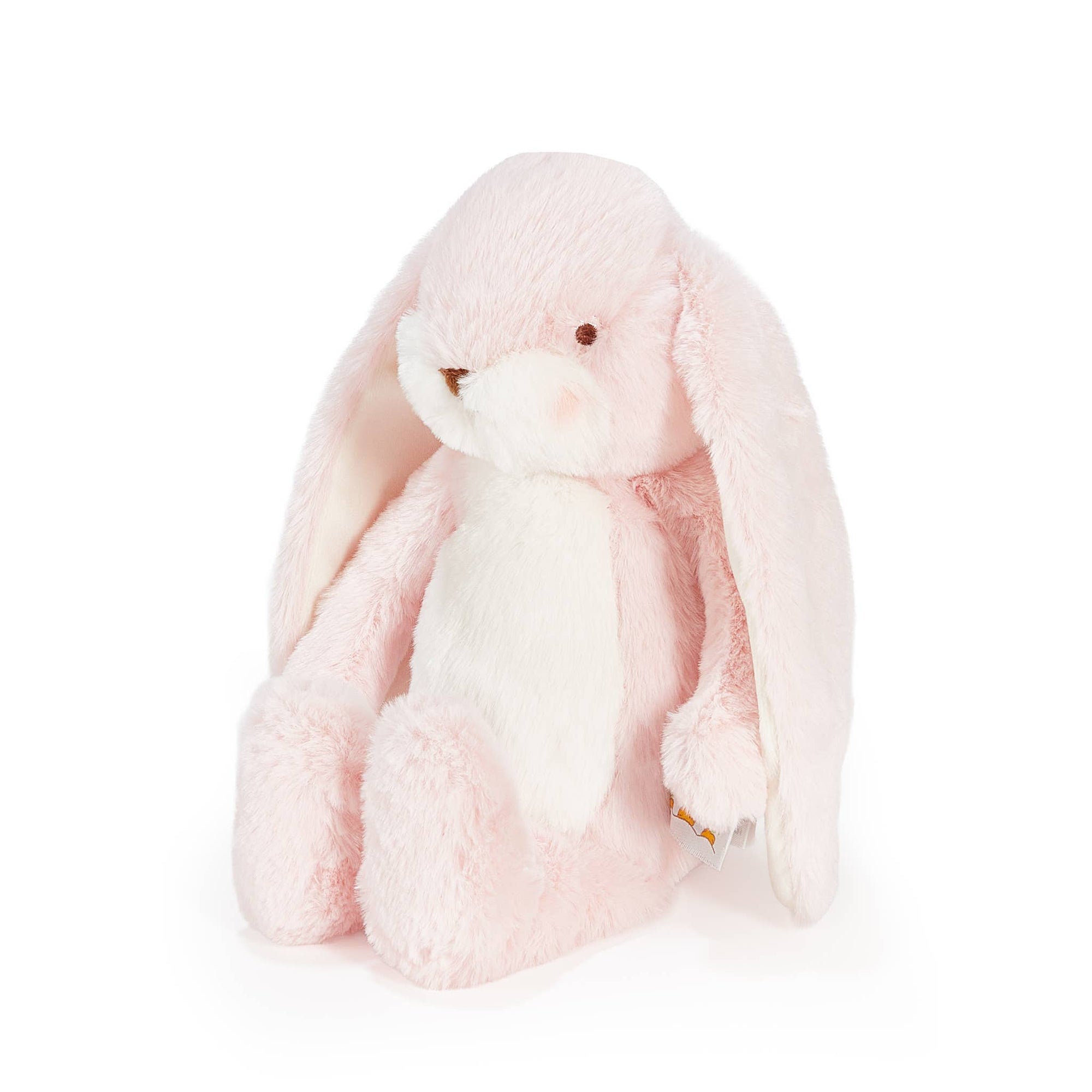 Pink plush bunny toy on a white background