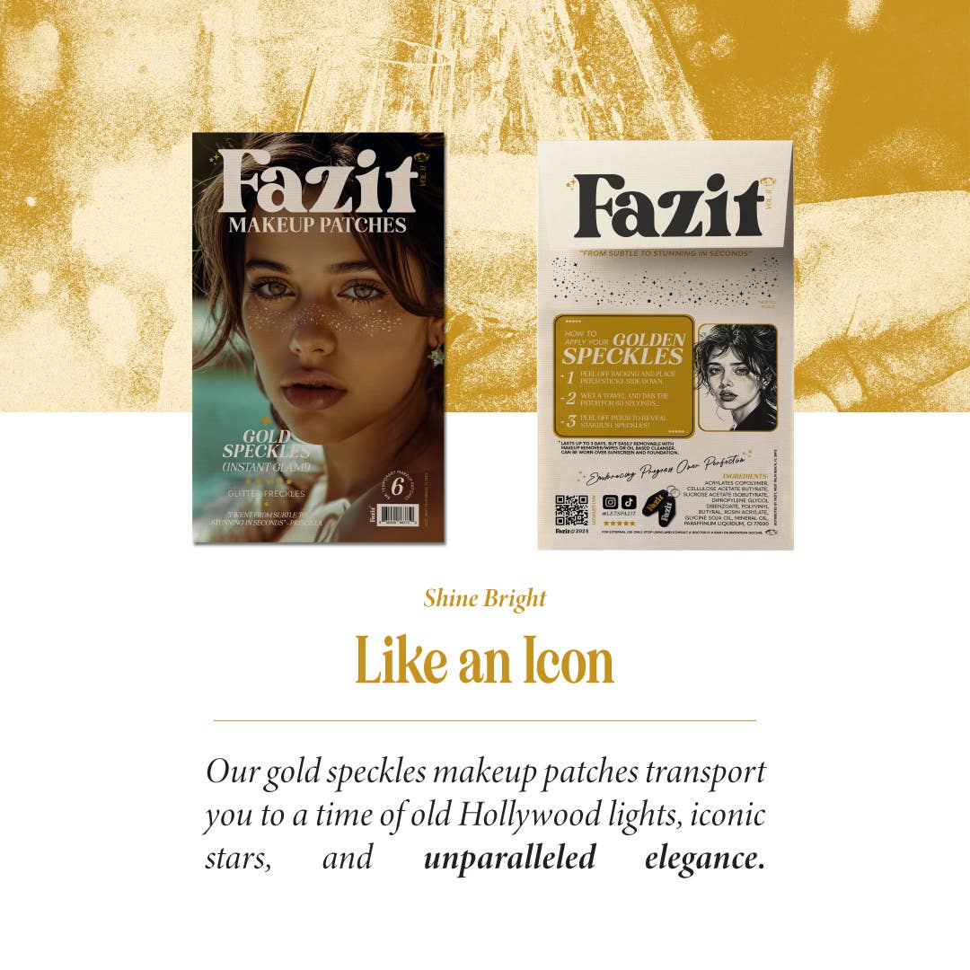 Fazit makeup patches packaging with text on a textured background