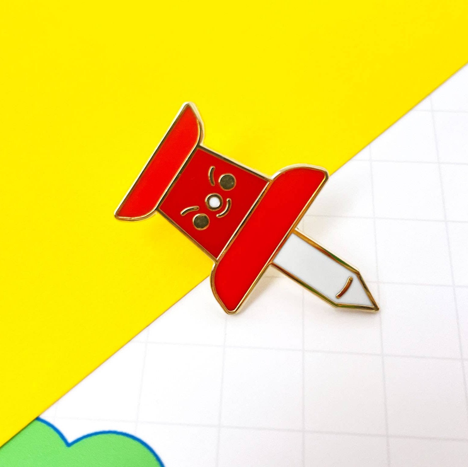 Feeling Angy Thumbtack Gold Enamel Pin | Office Supplies