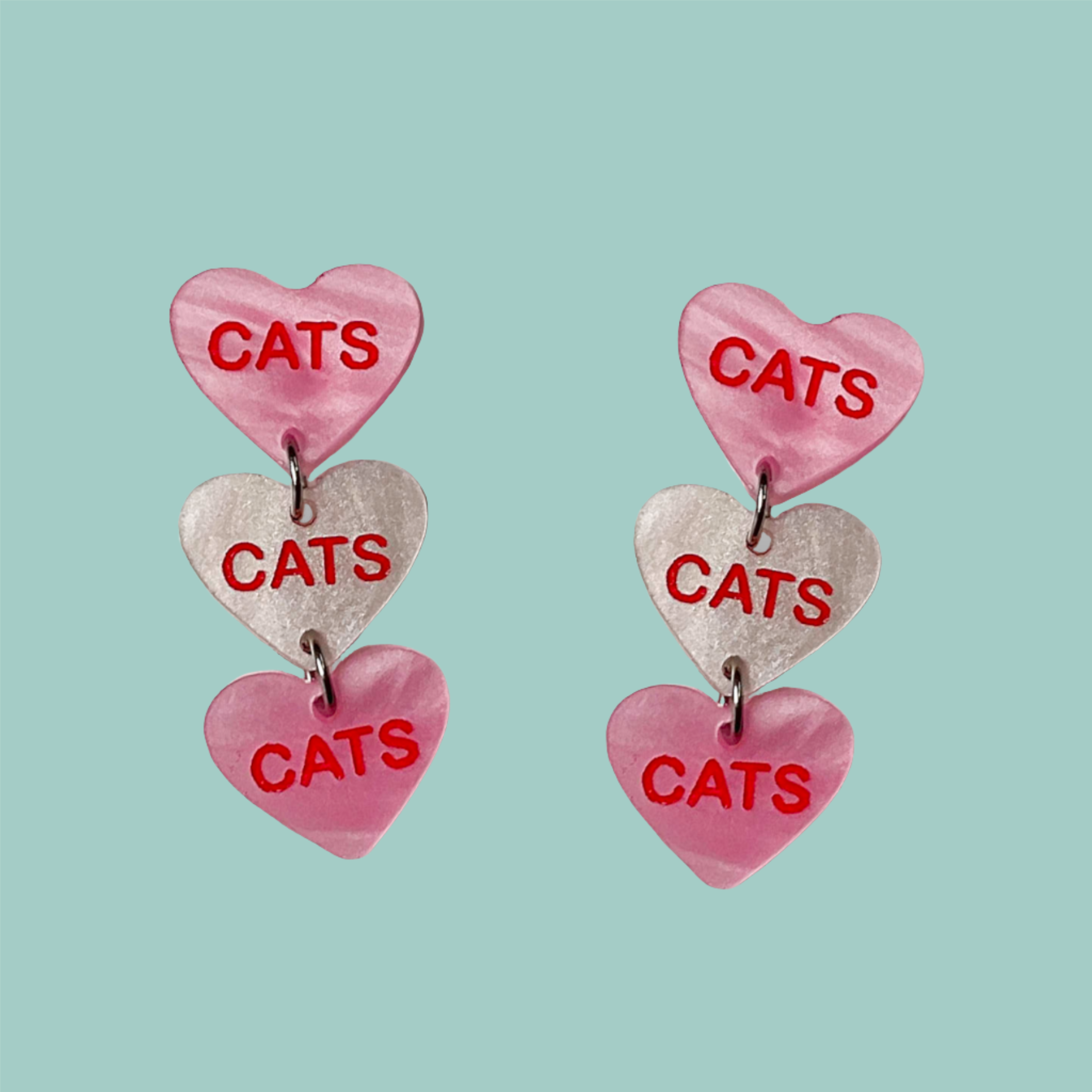 Cats Cats Cats Candy Heart Earrings