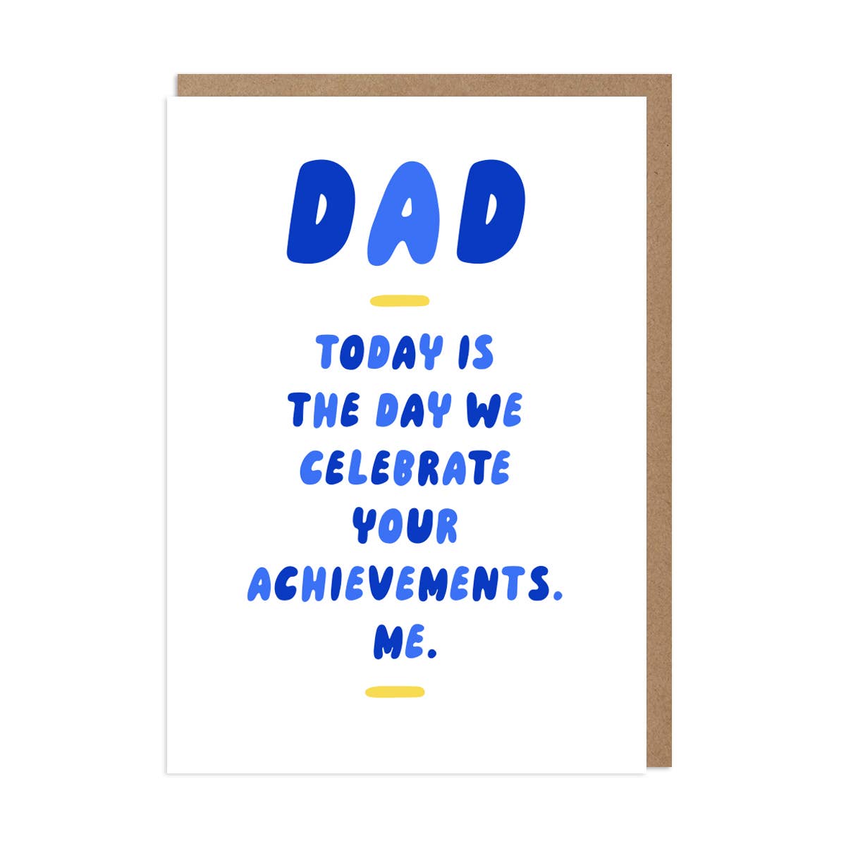 Card with blue text celebrating a father's day message on a white background
