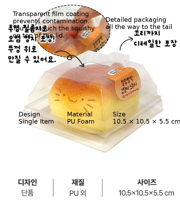 PU foam product in packaging with detailed text on transparent film coating and dimensions.