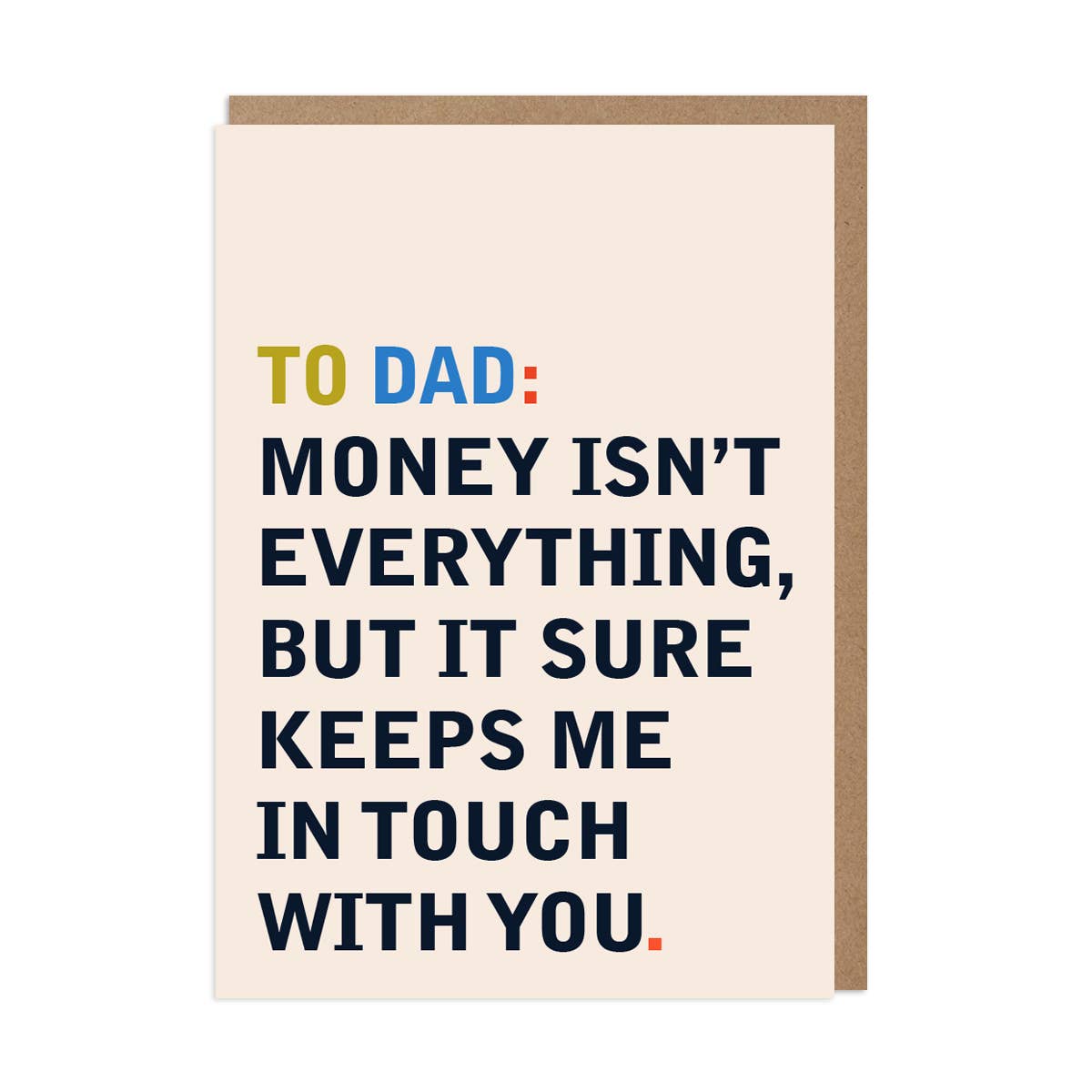 Card with humorous message to dad on a beige background