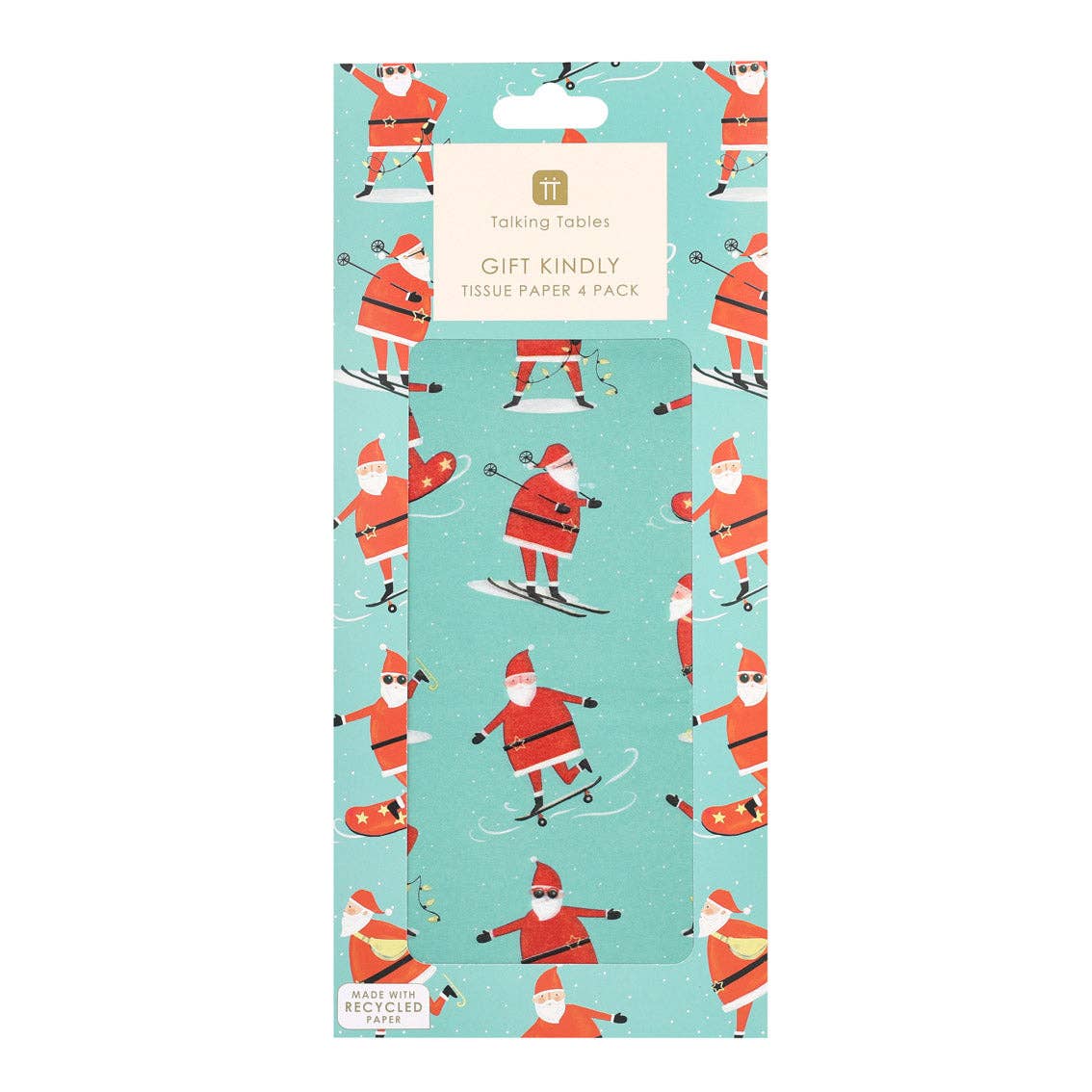 Pack of tissue paper with Santa Claus design on a blue background