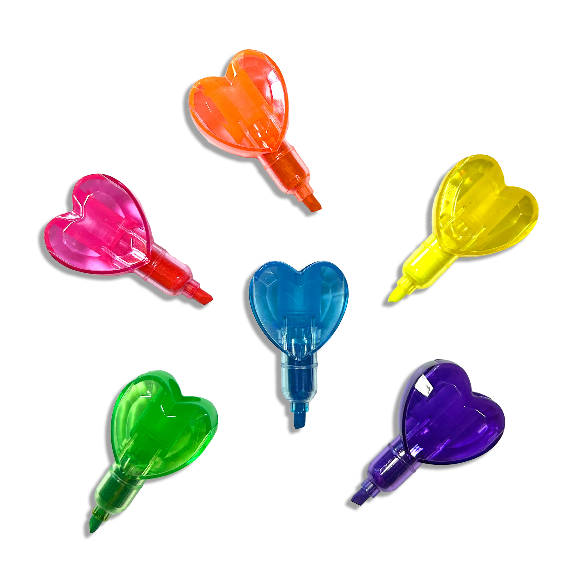 Set of colorful heart-shaped markers on a white background